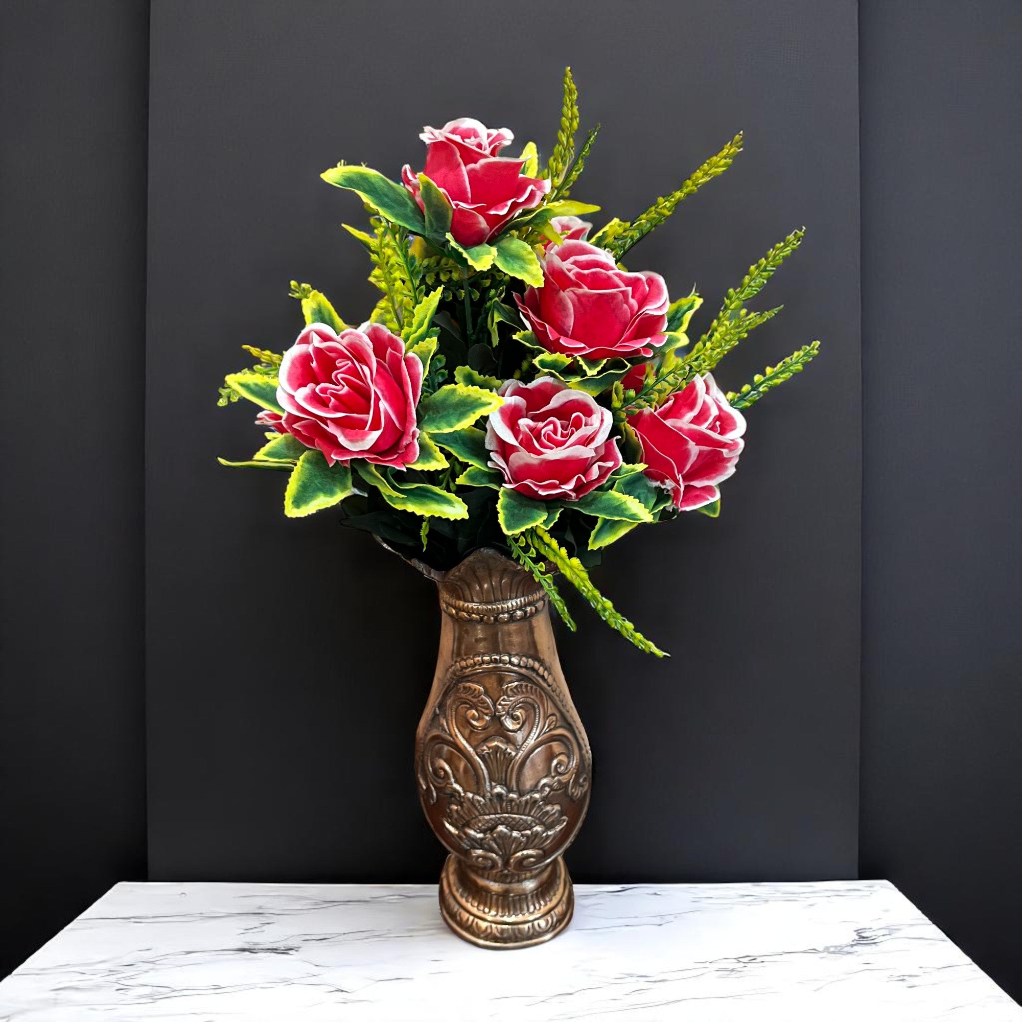 Artificial Flower Bouquet | Rose Fake Flowers Bunch - For Vase, Pot, Home, Bedroom, Balcony, Office Corner, Living Room - 16 Inch - Apkamart #Style_Design 3