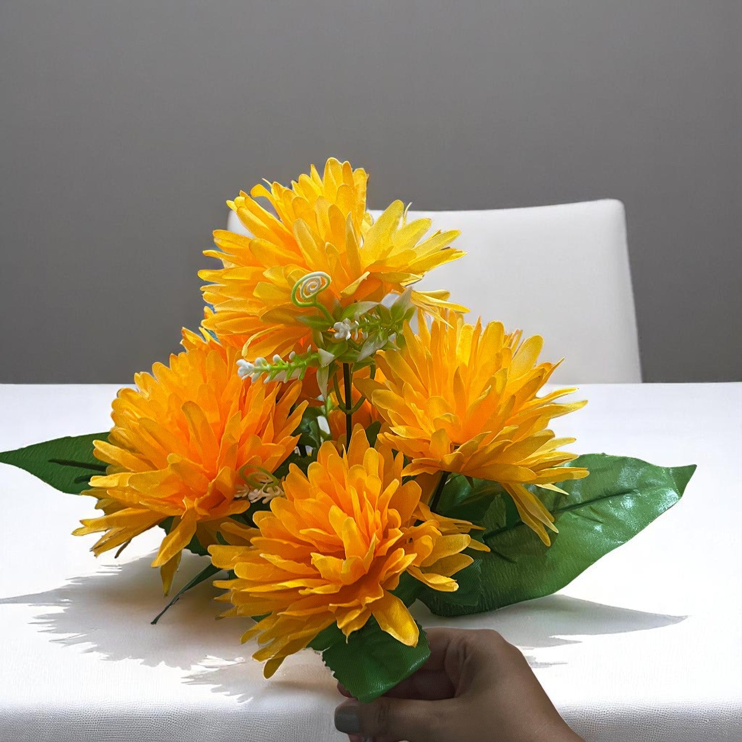 Artificial Flowers Dahlia Bunches for Vase Pot | Faux Flowers Stick - for Home Decor, Living Room, Wedding & Party Decoration (Vase Not Included) - 15 Inch - Apkamart #Colour_Orange