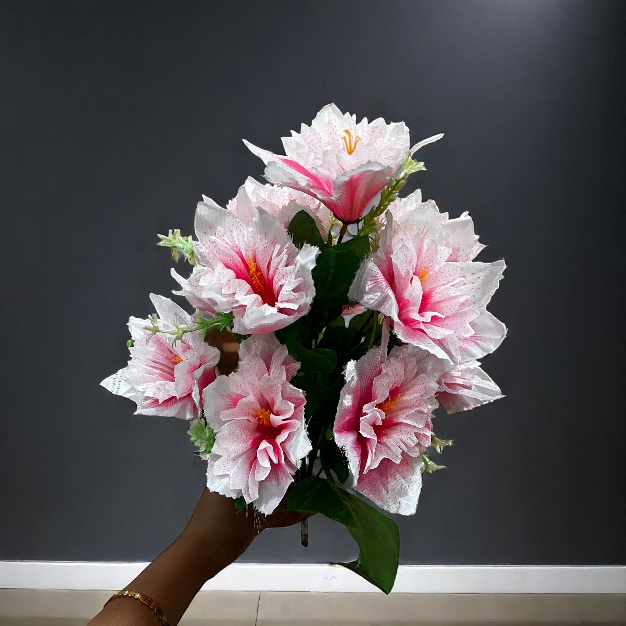 Artificial Flower Bouquets | Fake Flowers Bunch - For Vase, Pot, Home, Balcony, Office Corner, Living Room - 18 Inch - Apkamart #Colour_Pink