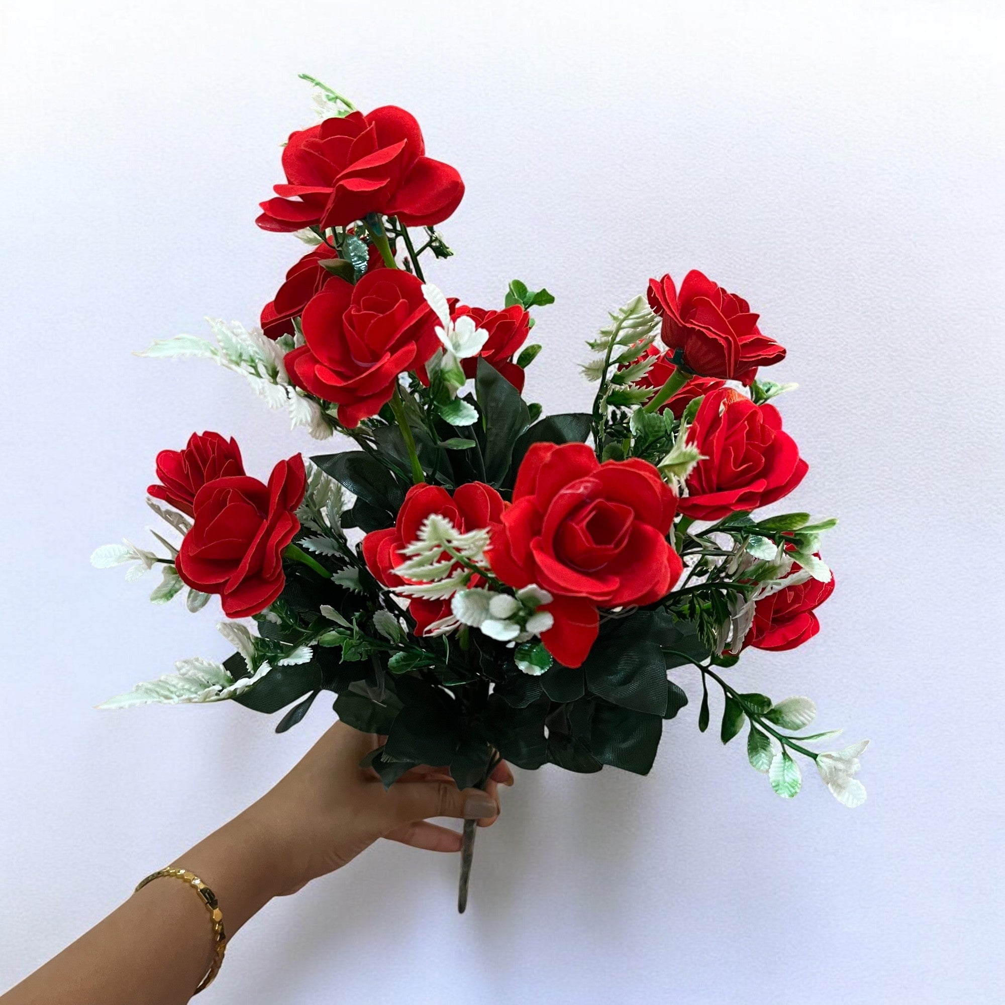 Artificial Rose Flowers Bunches for Vase Pot | Faux Flowers Stem - for Home Decor Living Room Side Table Centerpiece - 17 Inch - Apkamart