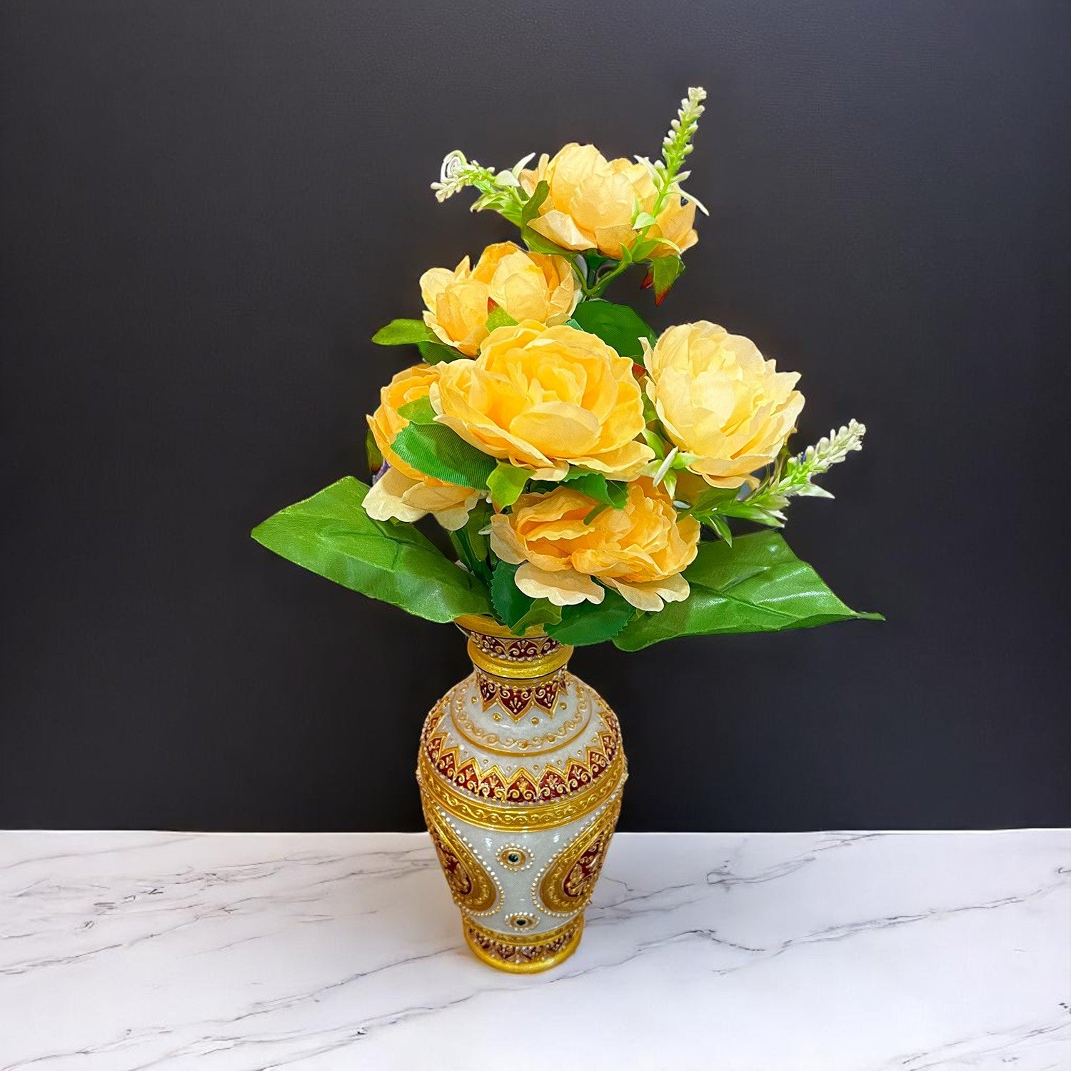 Artificial Flowers Rose Bunches for Vase Pot | Faux Flowers Stem - Home Decor, Living Room, Office & Festivals Decoration (Vase Not Included) - 15 Inch - Apkamart #Colour_Orange