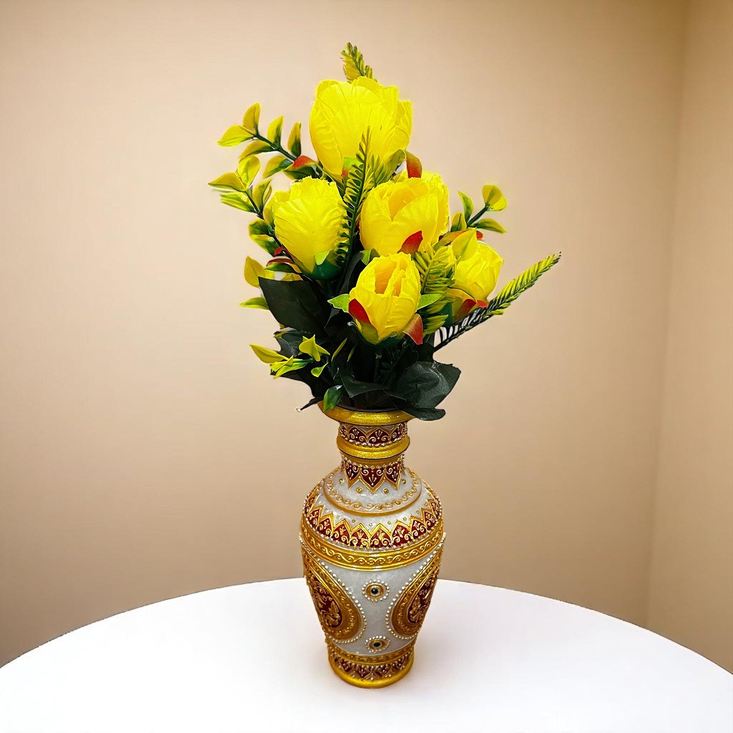 Artificial Flowers Rose Sticks | Faux Flowers Bunch - for Home Decor, Living Room, Wedding & Party Decoration (Vase Not Included) - 14 Inch - Apkamart #Colour_Yellow