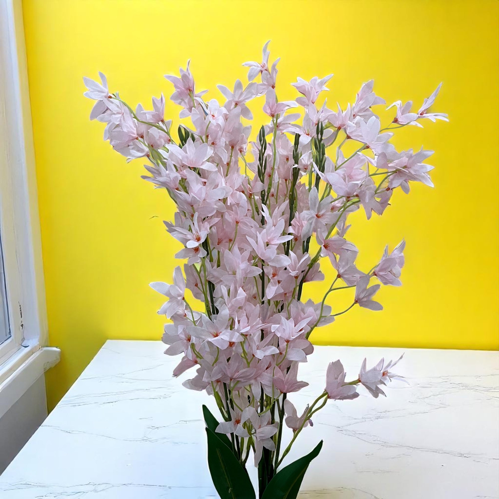 Artificial Orchids Flower Bouquets | Fake Flowers Bunch - For Vase, Pot, Home, Bedroom, Balcony, Office Corner, Living Room - 28 Inch - Apkamart #Colour_Pink