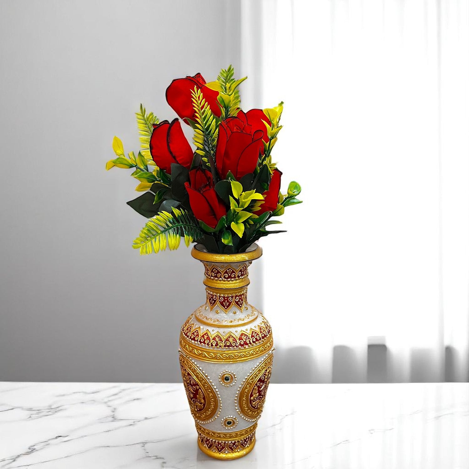 Artificial Flowers Rose Bunches for Vase Pot | Faux Flowers Stem - for Home Decor, Living Room, Office & Festivals Decoration (Vase Not Included) - 14 Inch - Apkamart