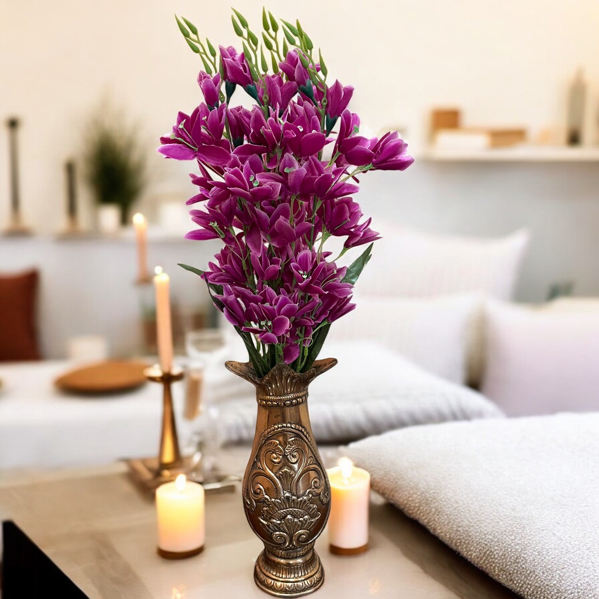 Artificial Flowers Gladiolus Bunches for Vase Pot | Faux Flowers Stem - for Home Decor Living Room Side Table Centerpiece - 26 Inch - Apkamart #Colour_Purple