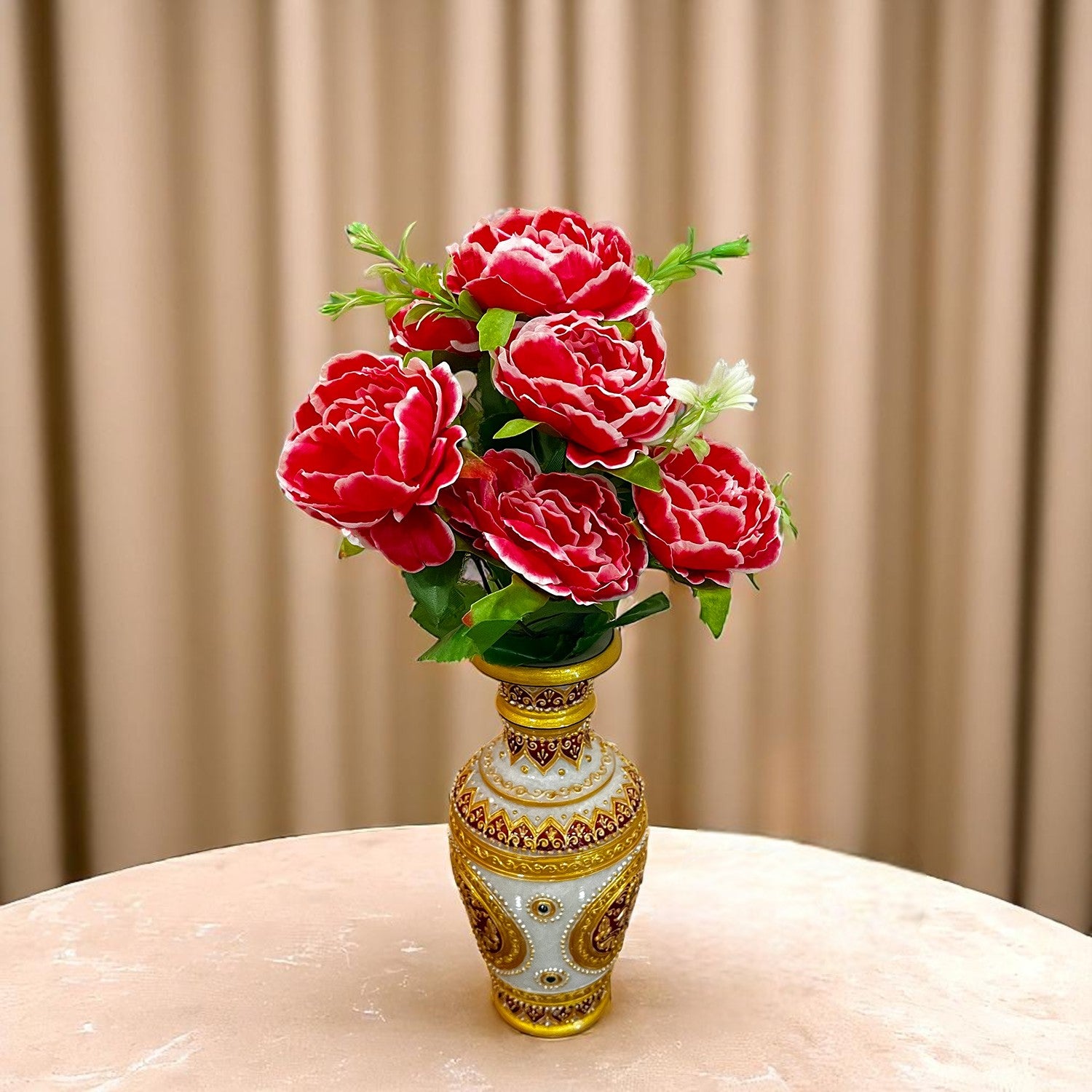 Artificial Flowers Rose Bunches for Vase Pot | Faux Flowers Stem - for Home Decor, Living Room, Office & Festivals Decoration (Vase Not Included) - 15 Inch - Apkamart #Colour_Pink