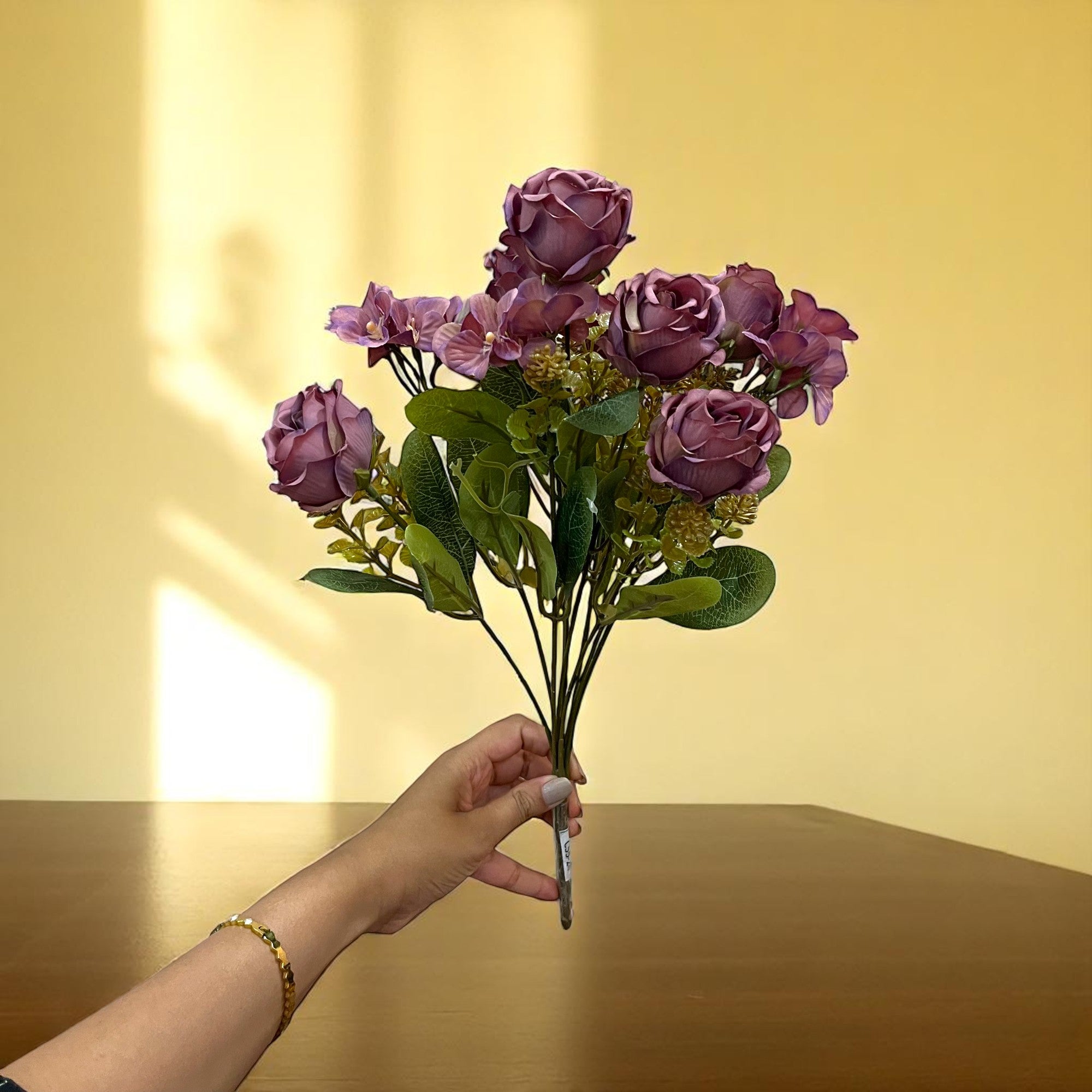 Artificial Flowers Rose Sticks | Faux Flowers Bunch - for Home Decor, Living Room, Centerpiece - 15 Inch - Apkamart #Colour_Pink