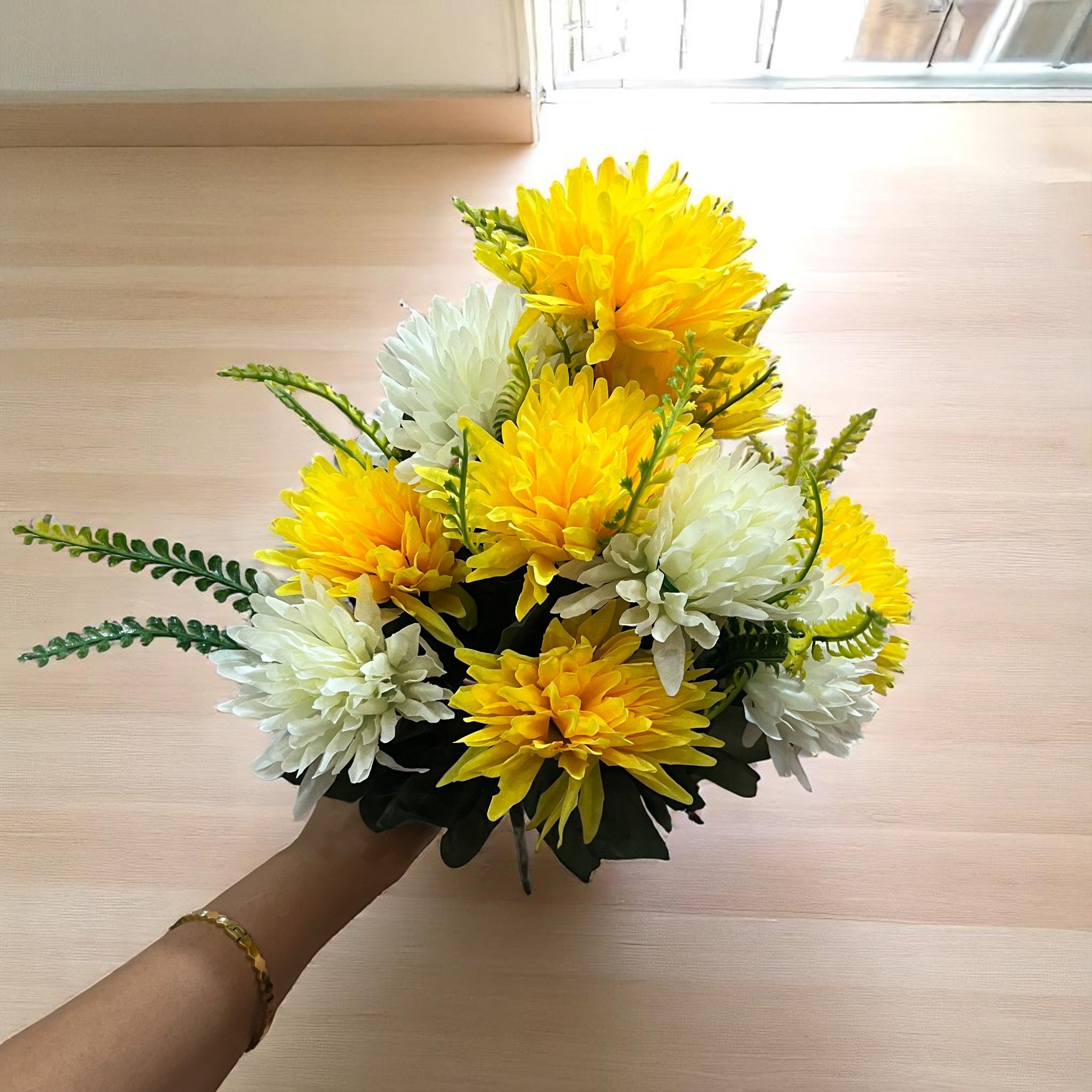 Artificial Marigold Flower Bouquets | Fake Flowers Bunch - For Vase, Pot, Home, Bedroom, Balcony - 16 Inch - Apkamart #Style_Design 2