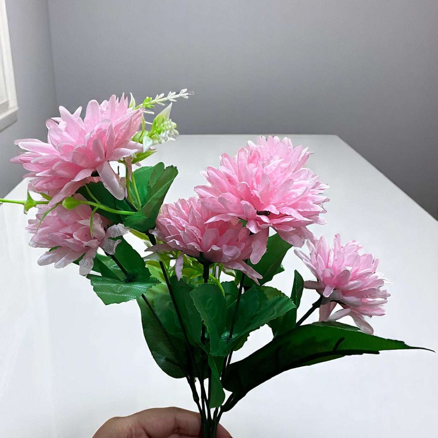Artificial Flowers Dahlia Bunches for Vase Pot | Faux Flowers Stick - for Home Decor, Living Room, Wedding & Party Decoration (Vase Not Included) - 14 Inch - Apkamart #Colour_Pink