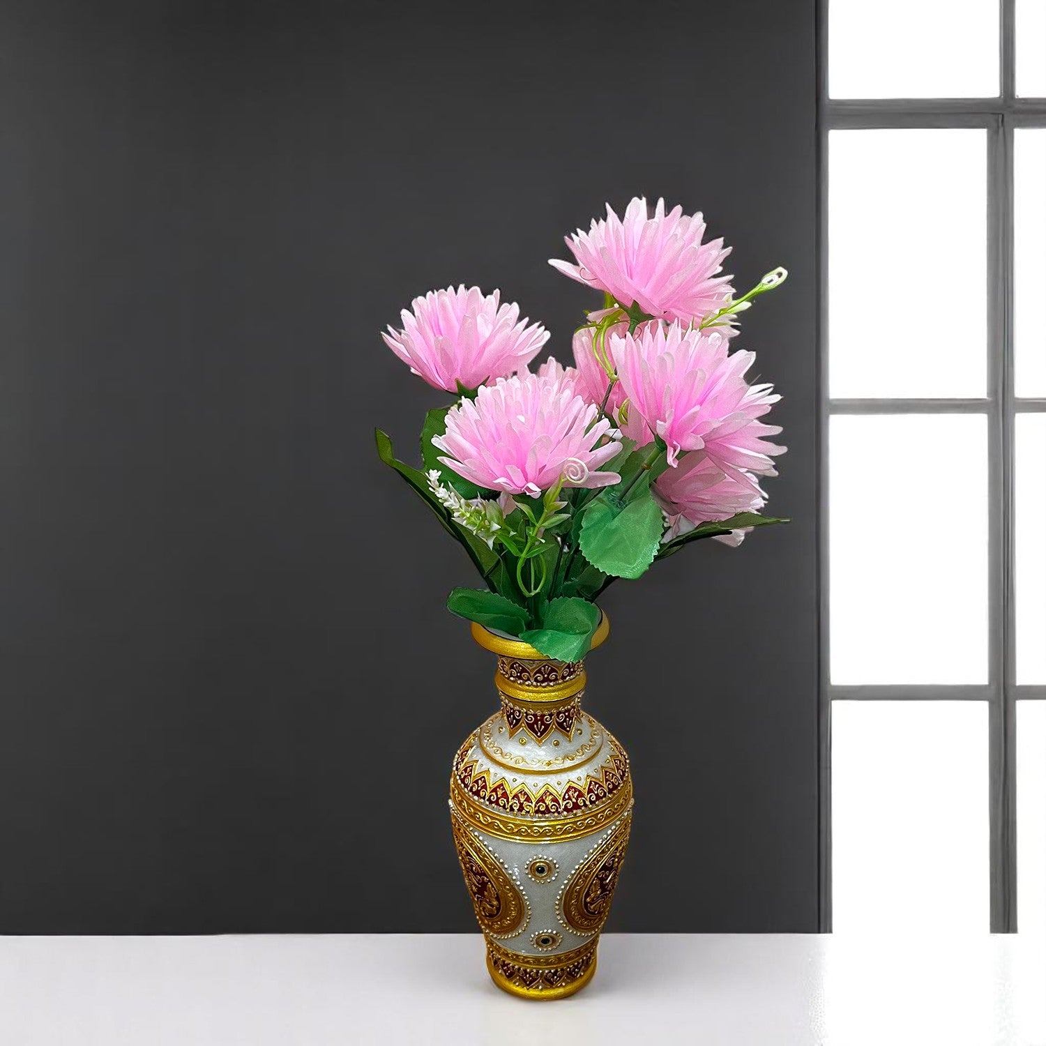 Artificial Flowers Dahlia Bunches for Vase Pot | Faux Flowers Stick - for Home Decor, Living Room, Wedding & Party Decoration (Vase Not Included) - 15 Inch - Apkamart #Colour_Pink