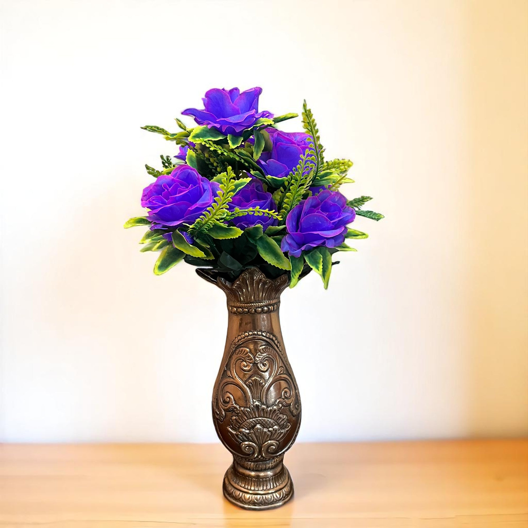 Artificial Flower Bouquet | Faux Rose Flowers Bunch - for Table Vase, Pot, Home Decor, Side Table - 16 Inch - Apkamart #Colour_Purple