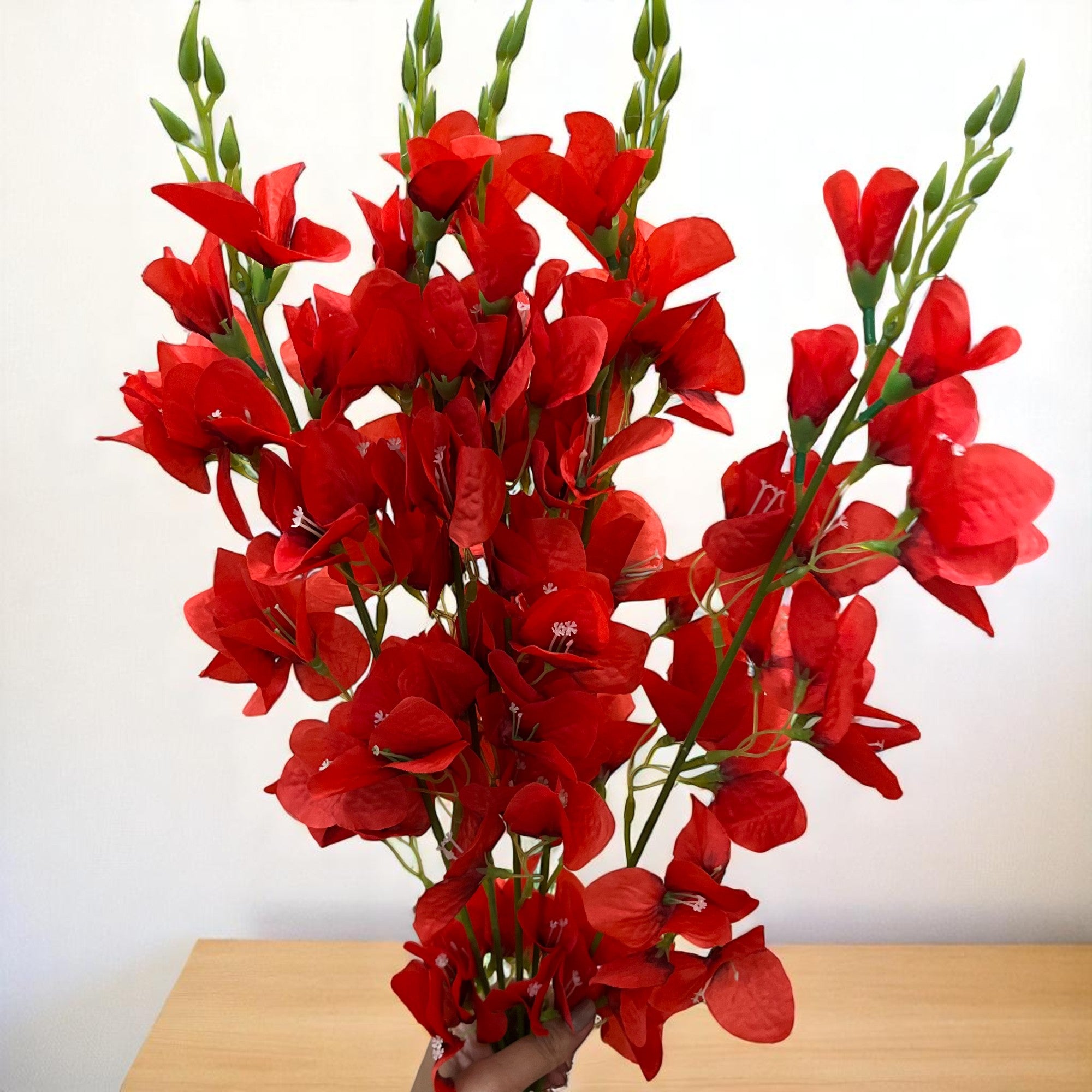 Artificial Flower Orchids Sticks Bouquet | Fake Flowers Bunch - For Vase, Pot, Home, Bedroom, Balcony, Office Corner - 26 Inch - Apkamart #Colour_Red