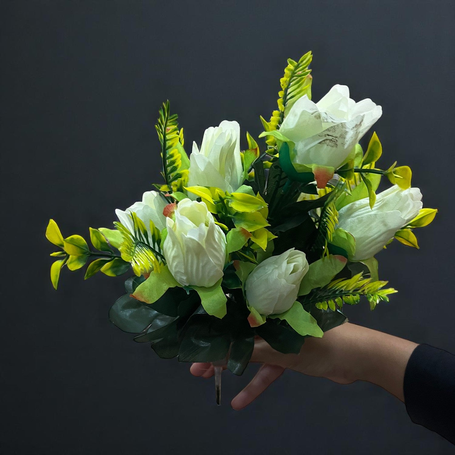 Artificial Flowers Rose Bunches for Vase Pot | Faux Flowers Stem - for Home Decor, Living Room, Office, Wedding & Party Decoration (Vase Not Included) - 14 Inch - Apkamart #Colour_White