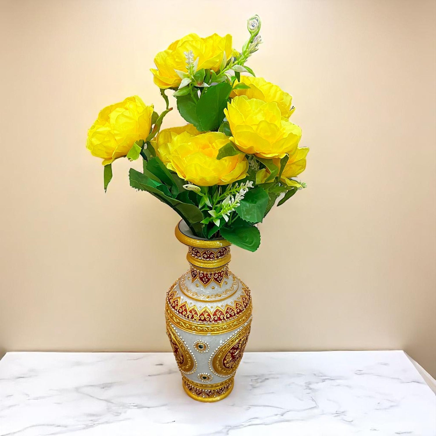 Artificial Flowers Rose Sticks | Faux Flowers Bunch - for Home Decor, Living Room, Wedding & Party Decoration (Vase Not Included) - 15 Inch - Apkamart #Colour_Yellow