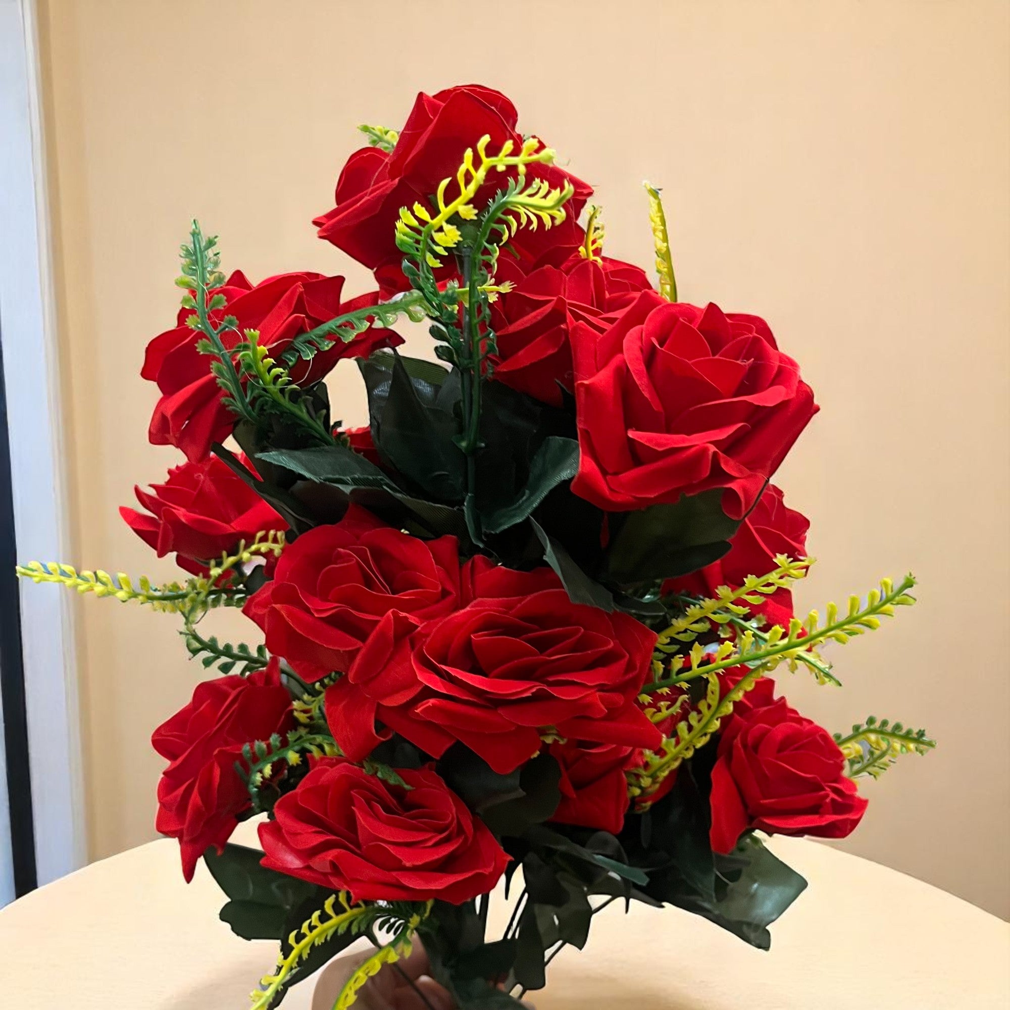 Artificial Flower Bouquet | Fake Rose Flowers Bunch - For Vase, Pot, Home, Bedroom, Balcony, Living Room - 24 Inch - Apkamart