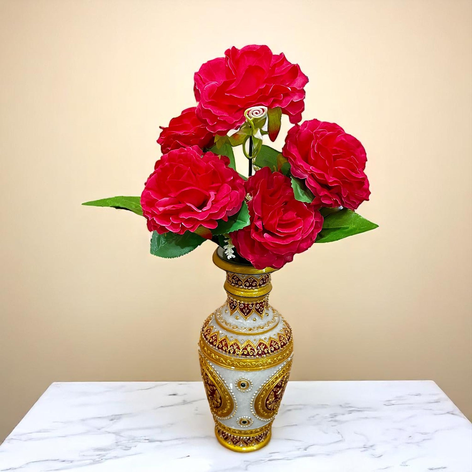 Artificial Flowers Rose Bunches for Vase Pot | Faux Flowers Stem - for Home Decor, Living Room, Wedding & Party Decoration (Vase Not Included) - 15 Inch - Apkamart #Colour_Pink