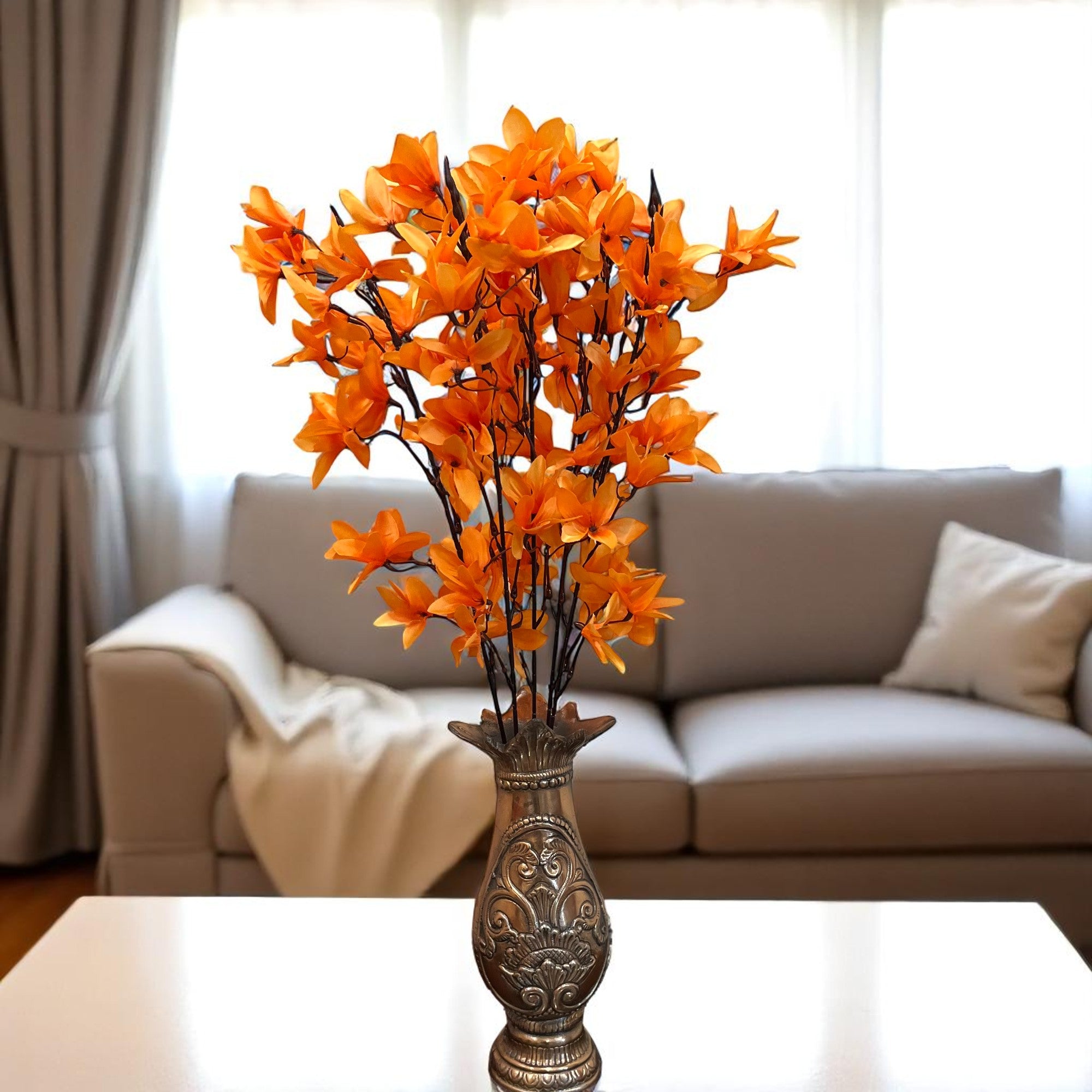 Artificial Flowers | Faux Flowers Bunch - for Home Decor, Living Room, Side Table, Centerpiece - 29 Inch - Apkamart #Colour_Orange