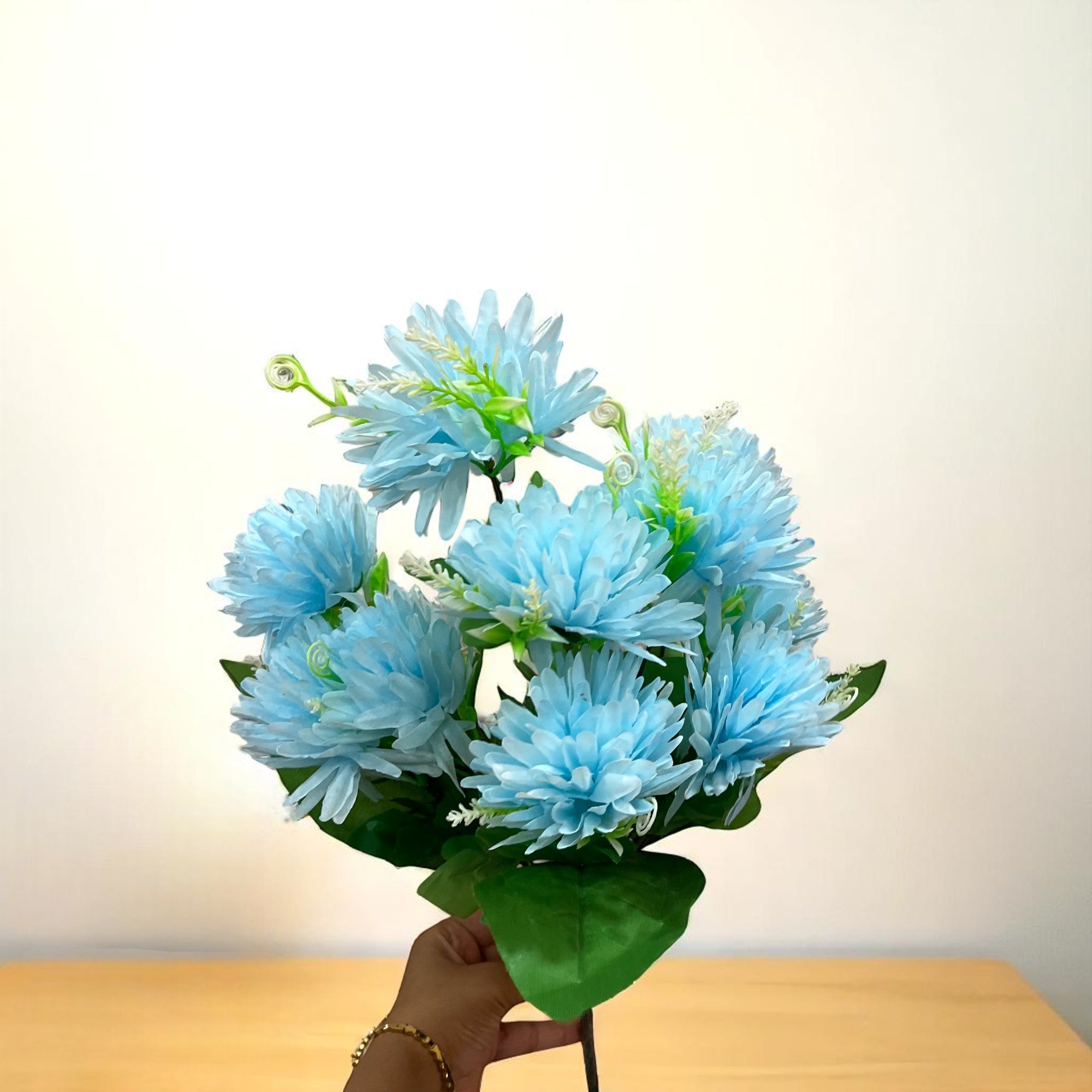 Artificial Flower Dahlia | Fake Flowers Bunch Dahalia - For Vase, Pot, Home, Bedroom, Balcony, Office Corner, Living Room - 18 Inch - Apkamart #Colour_Blue