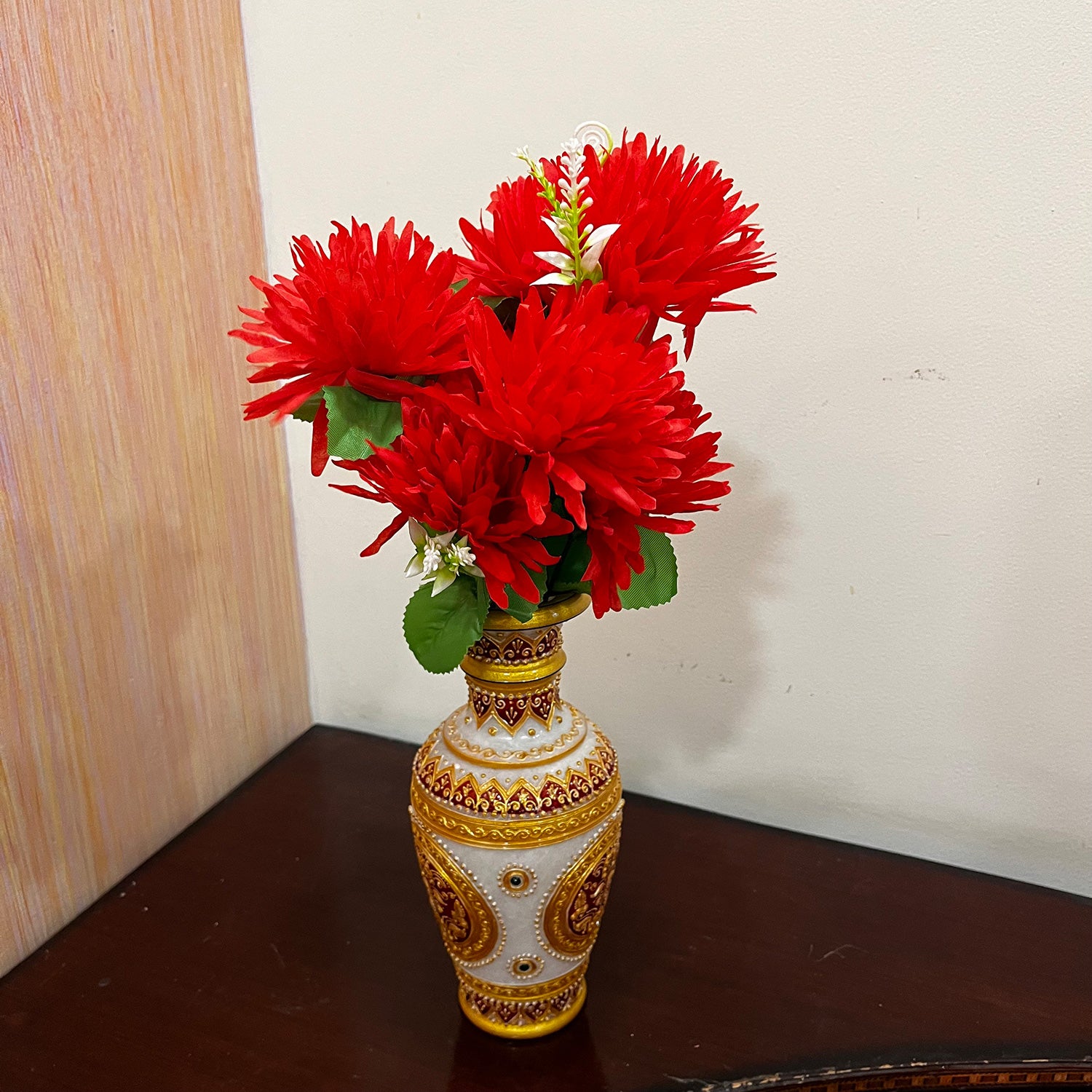 Artificial Flowers Dahlia Bunches for Vase Pot | Faux Flowers Stick - for Home Decor, Living Room, Wedding & Party Decoration  (Vase Not Included) - 15 Inch - Apkamart #Colour_Red