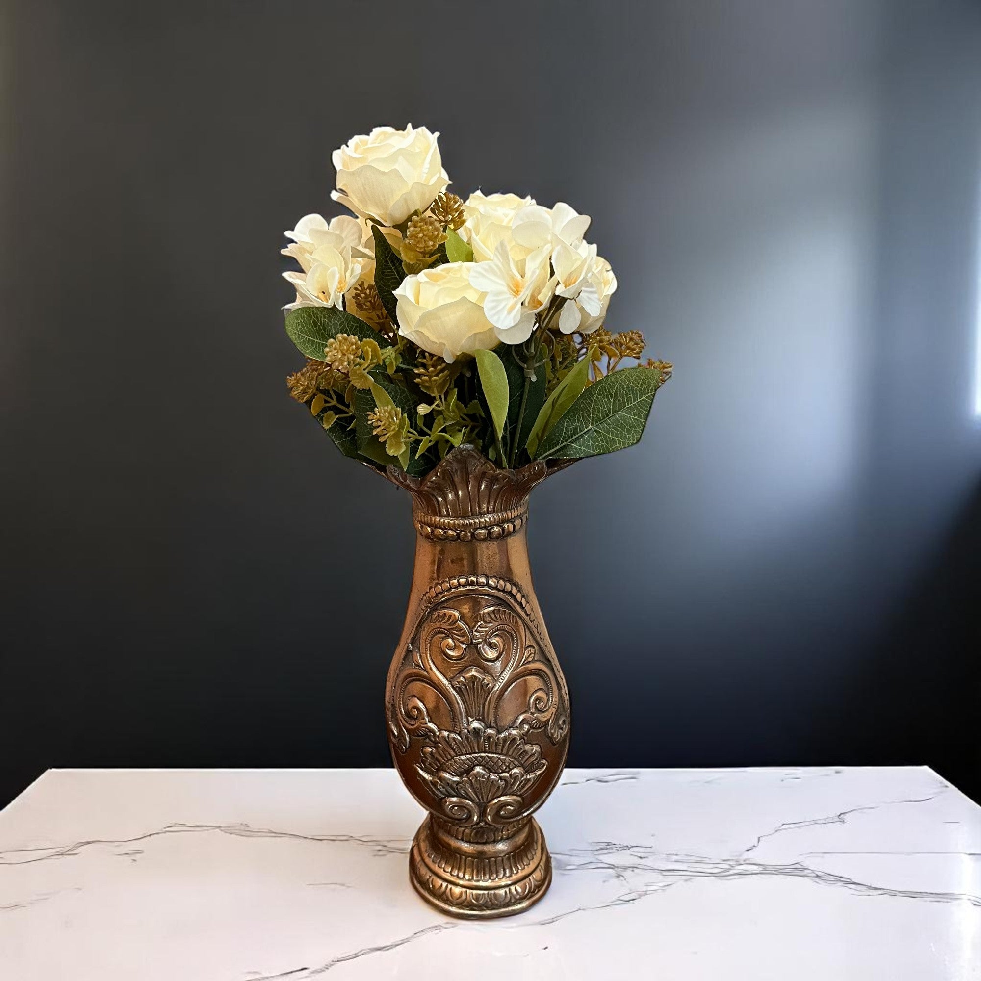 Artificial Flowers | Faux Flowers Rose Bunch - for Home Decor, Living Room, Office, Centerpiece - 15 Inch - Apkamart #Colour_White