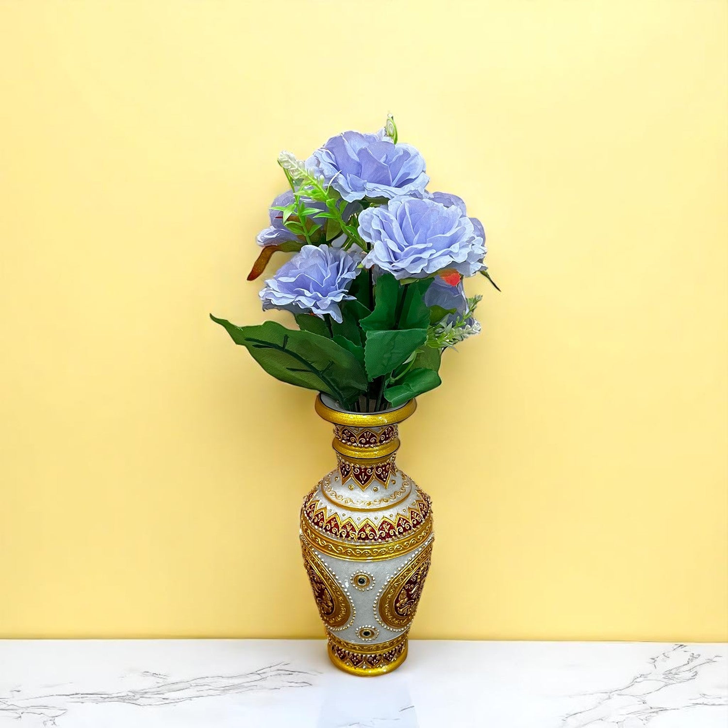 Artificial Flowers Rose Bunches for Vase Pot | Faux Flowers Stem - for Home Decor, Living Room, Wedding & Party Decoration (Vase Not Included) - 15 Inch - Apkamart #Colour_Purple