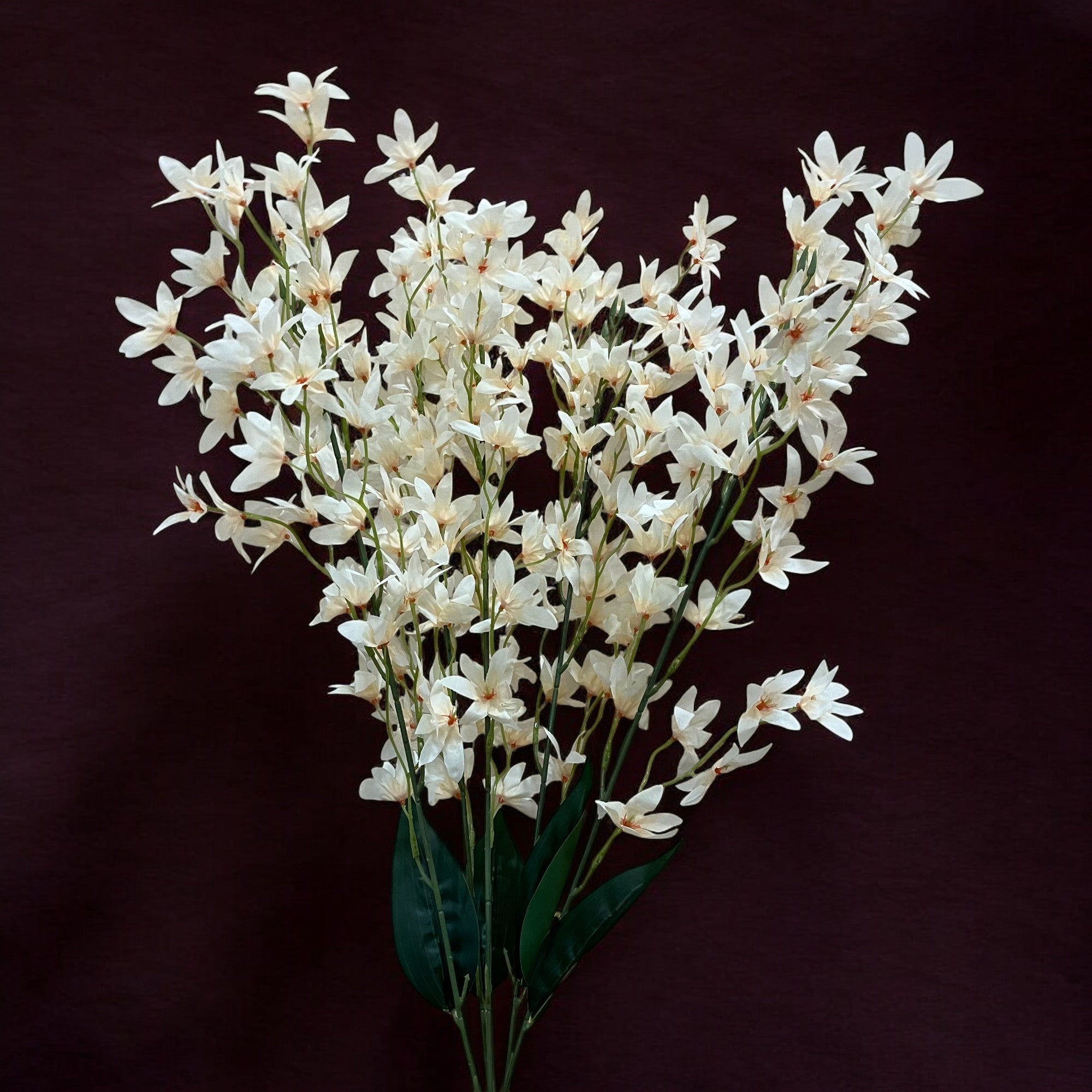 Artificial Orchids Flower Bouquets | Fake Flowers Bunch - For Vase, Pot, Home, Bedroom, Balcony, Office Corner, Living Room - 28 Inch - Apkamart #Colour_Cream