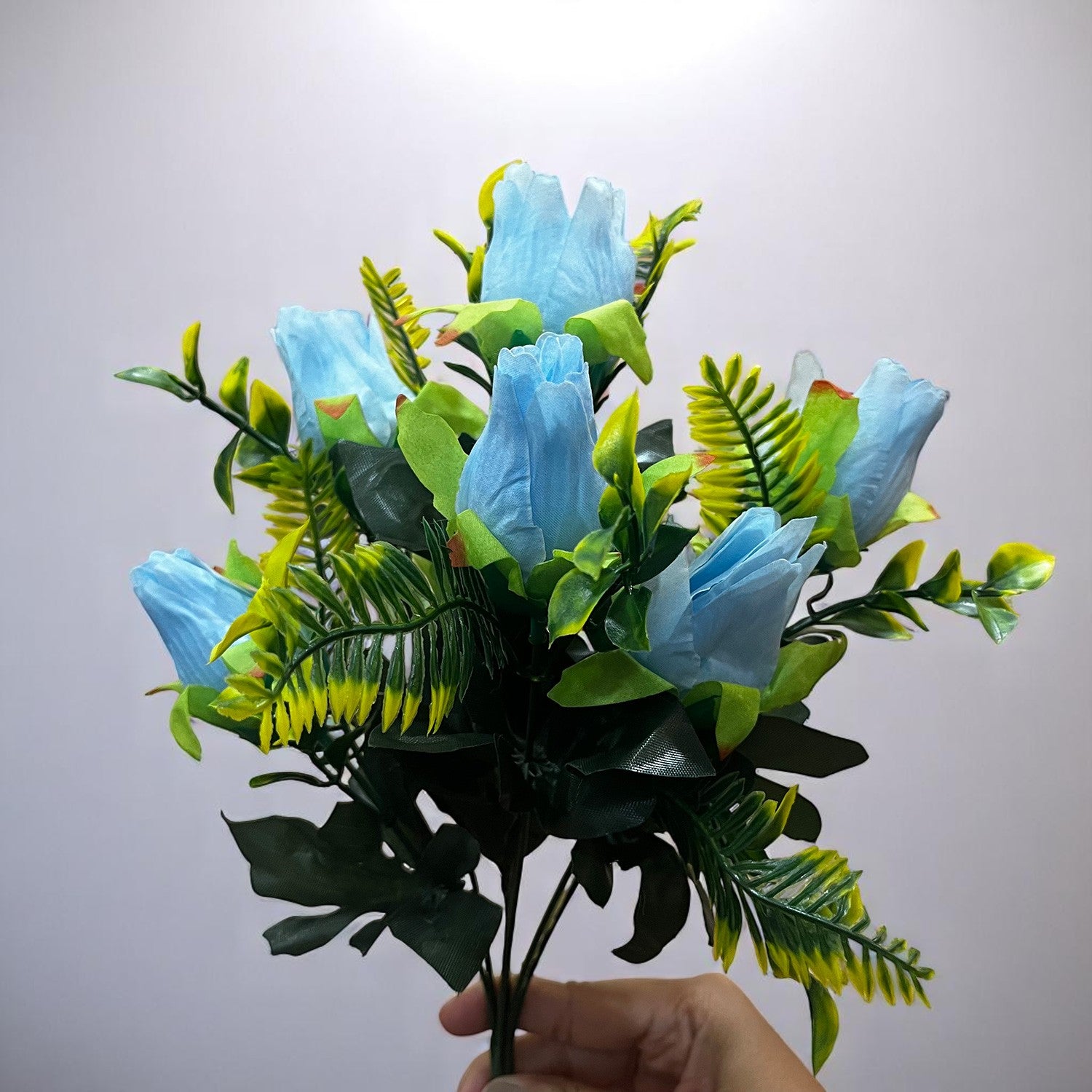 Artificial Flowers Rose Bunches for Vase Pot | Faux Flowers Stem - for Home Decor, Living Room, Office, Wedding & Party Decoration (Vase Not Included) - 14 Inch - Apkamart #Colour_Blue