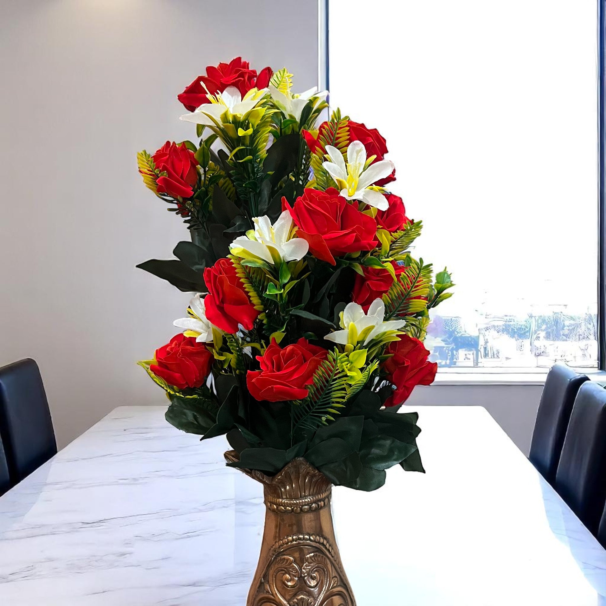 Artificial Flower Lily Bouquets | Faux Flowers Bunch - for Table Vase, Pot, Home Decor, Living Room, Side Table Centerpiece - 26 Inch - Apkamart