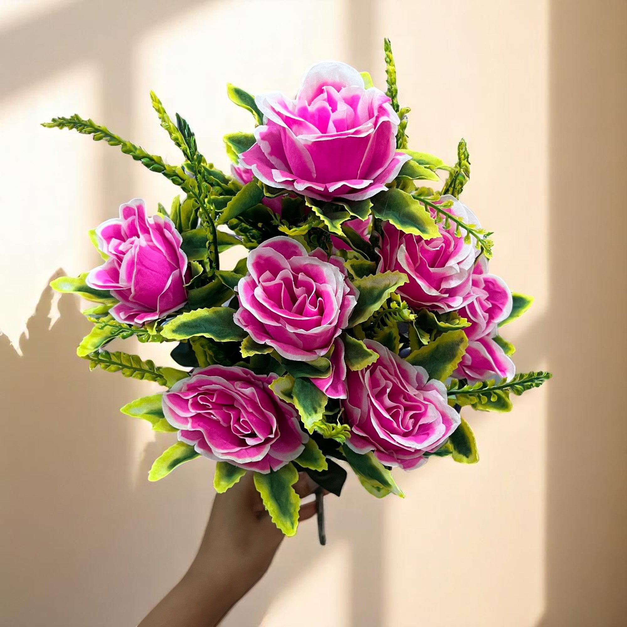 Artificial Flower Bouquet | Faux Rose Flowers Bunch - for Table Vase, Pot, Home Decor, Side Table - 16 Inch - Apkamart #Colour_Pink