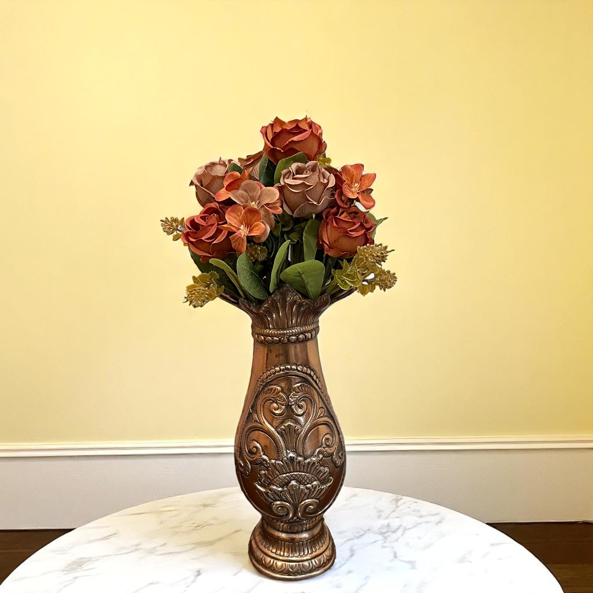 Artificial Flowers | Faux Flowers Rose Bunch - for Home Decor, Living Room, Office, Centerpiece - 15 Inch - Apkamart #Colour_Multicolor