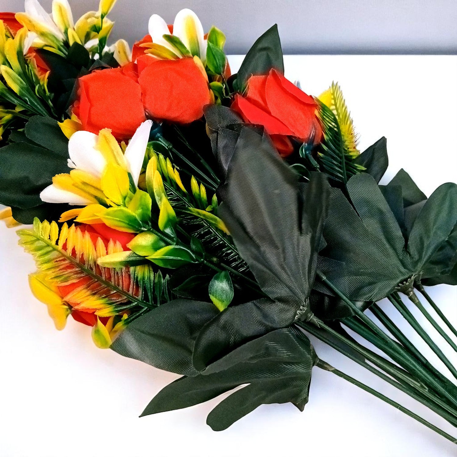 Artificial Flowers | Faux Lily Flowers Bunch - for Home Decor, Living Room, Side Table, Centerpiece - 25 Inch - Apkamart