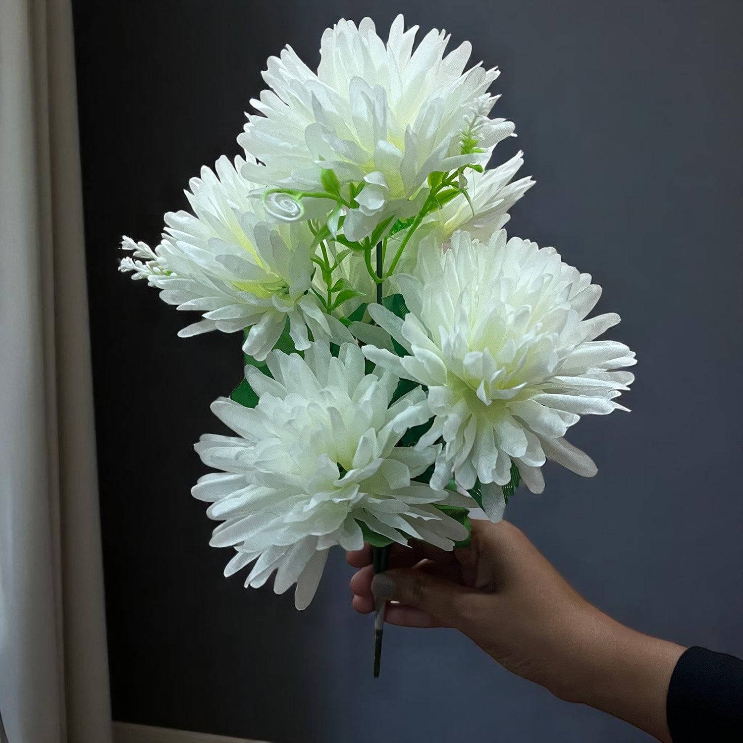 Artificial Flowers Dahlia Bunches for Vase Pot | Faux Flowers Stick - for Home Decor, Living Room, Wedding & Party Decoration  (Vase Not Included) - 15 Inch - Apkamart #Colour_White