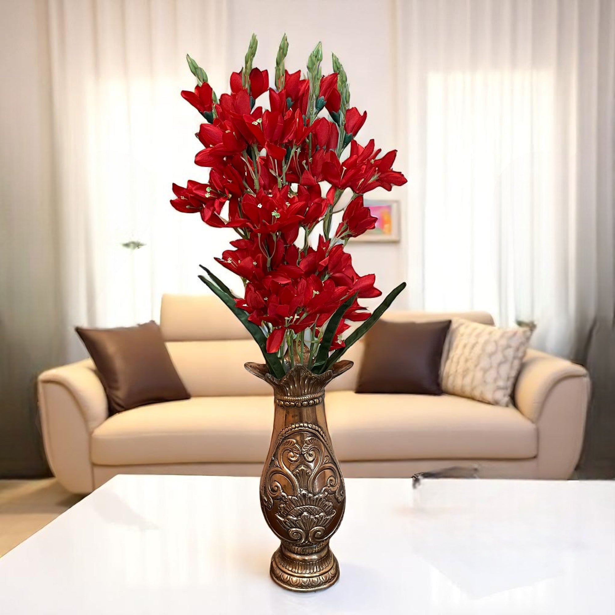 Artificial Flowers Gladiolus Bunches for Vase Pot | Faux Flowers Stem - for Home Decor Living Room Side Table Centerpiece - 26 Inch - Apkamart #Colour_Red