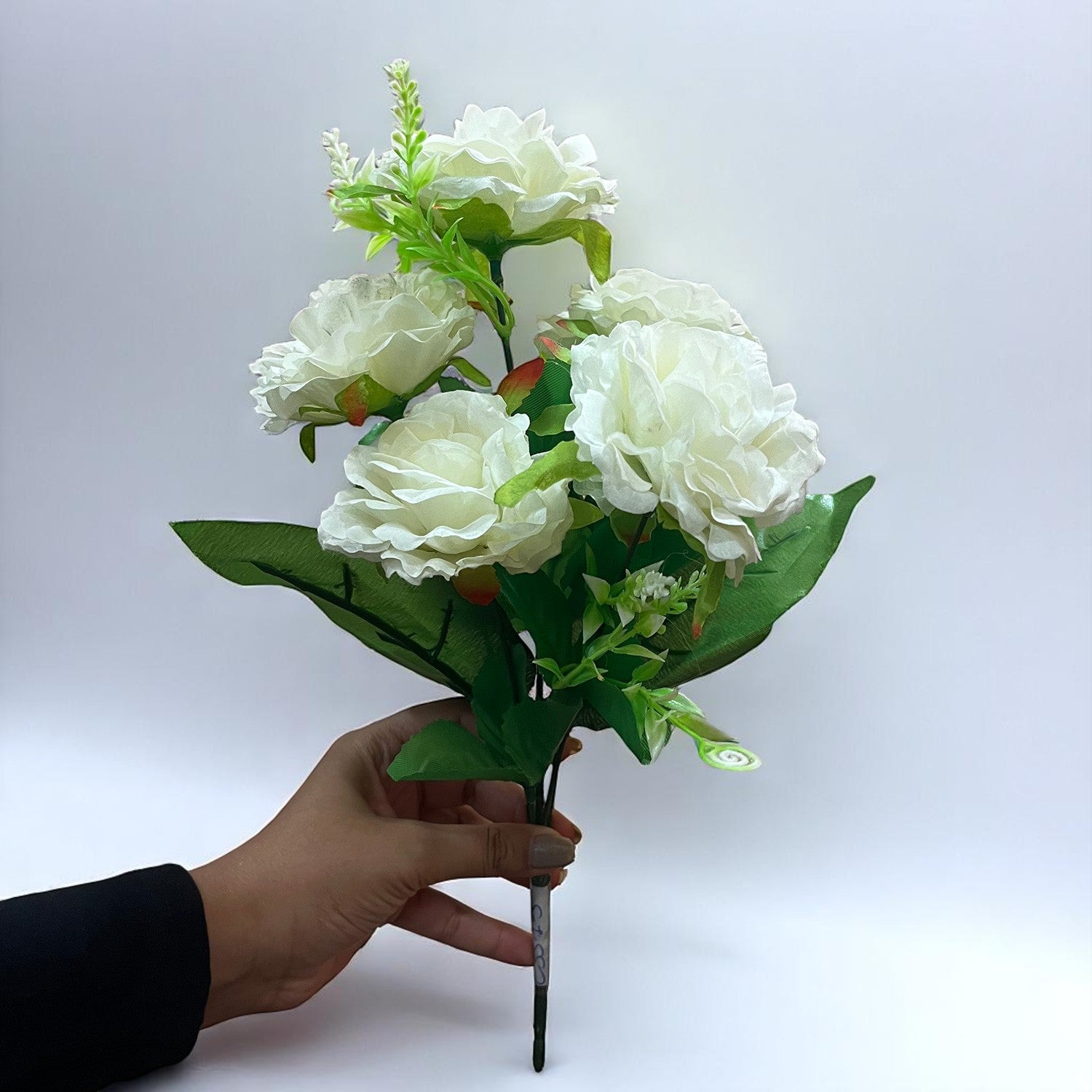 Artificial Flowers Rose Sticks | Faux Flowers Bunch - for Home Decor, Living Room, Wedding & Party Decoration (Vase Not Included) - 15 Inch - Apkamart #Colour_White