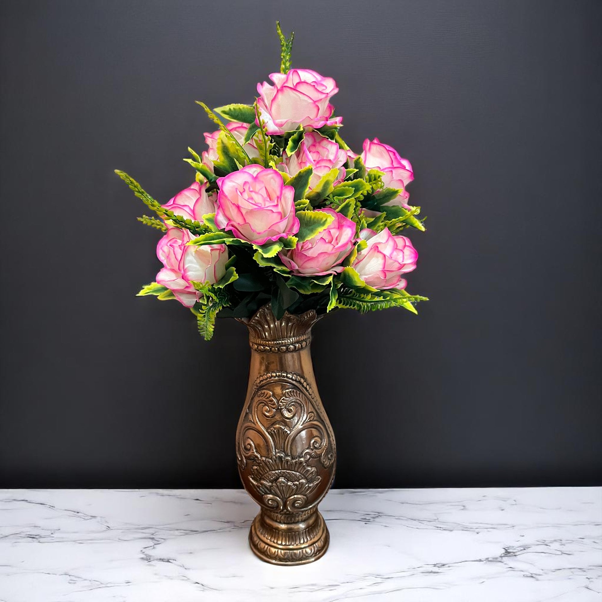 Artificial Flower Bouquet | Rose Fake Flowers Bunch - For Vase, Pot, Home, Bedroom, Balcony, Office Corner, Living Room - 16 Inch - Apkamart #Style_Design 1