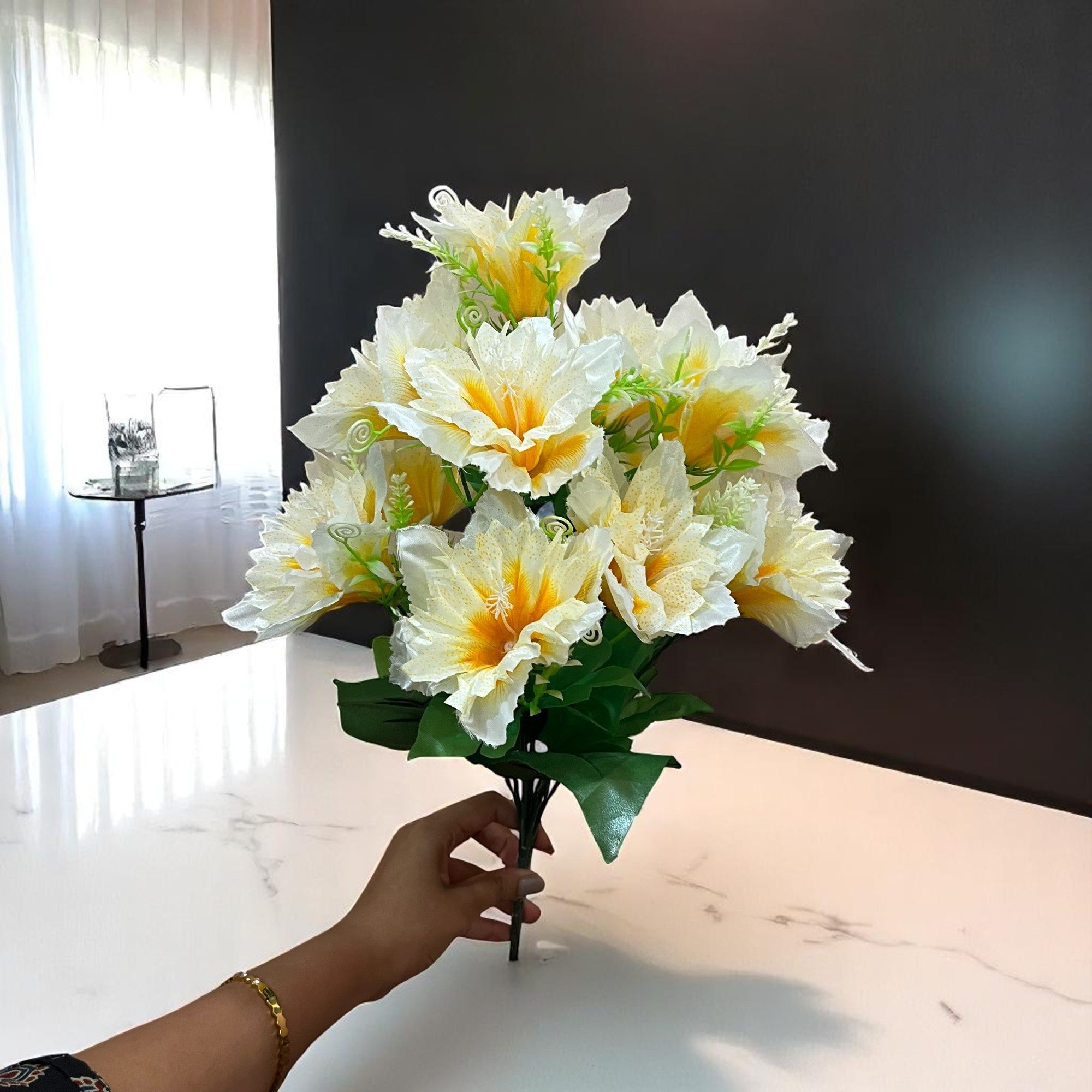 Artificial Flower Bouquets | Faux Flowers Bunch - for Table Vase, Pot, Home Decor, Living Room, Side Table Centerpiece - 18 Inch - Apkamart #Colour_White