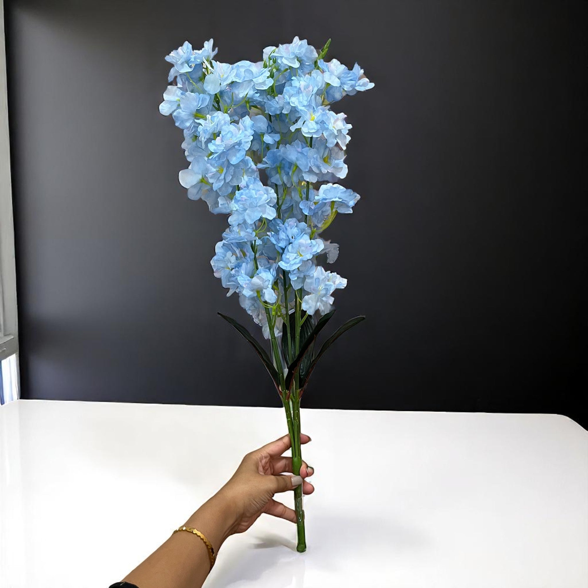 Artificial Flower Orchids Bouquets | Faux Flowers Bunch - for Table Vase, Pot, Home Decor, Living Room, Side Table Centerpiece - 26 Inch - Apkamart #Colour_Blue