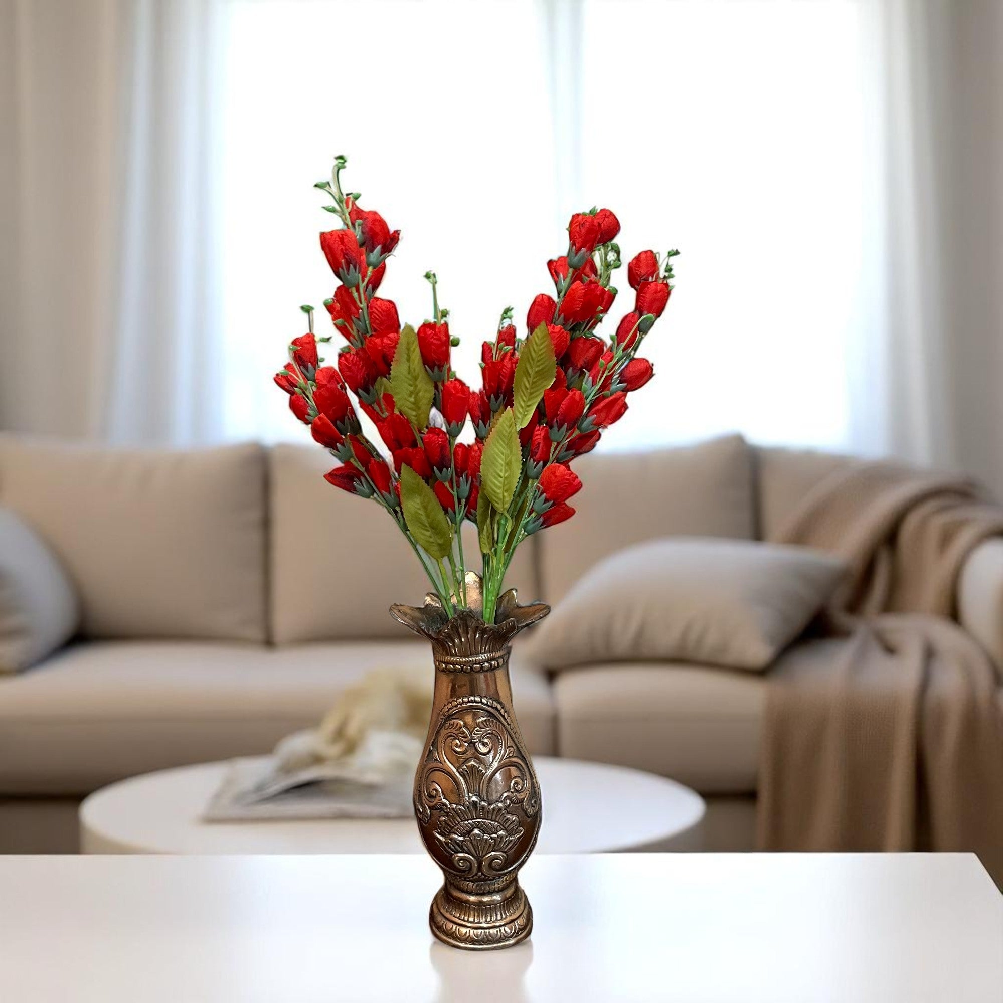 Artificial Flower Tulips Bouquet | Faux Flowers Bunch - for Table Vase, Pot, Home Decor, Living Room, Side Table Centerpiece - 27 Inch - Apkamart #Colour_Red