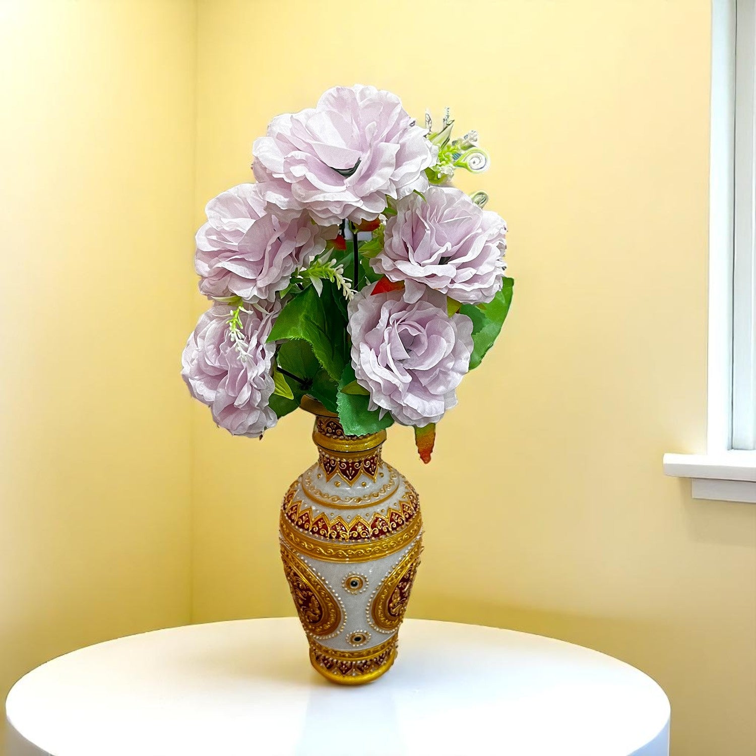 Artificial Flowers Rose Sticks | Faux Flowers Bunch - for Home Decor, Living Room, Wedding & Party Decoration (Vase Not Included) - 15 Inch - Apkamart #Colour_Purple