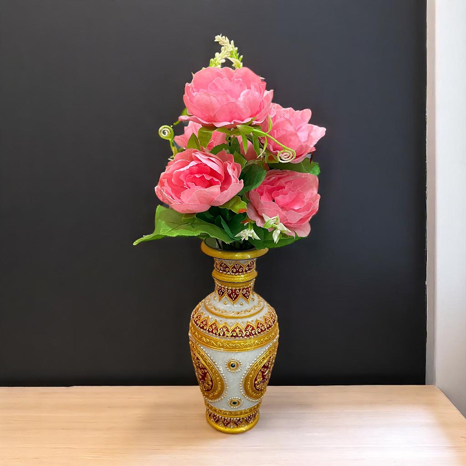 Artificial Flowers Rose Bunches for Vase Pot | Faux Flowers Stem - Home Decor, Living Room, Office & Festivals Decoration (Vase Not Included) - 15 Inch - Apkamart #Colour_Pink