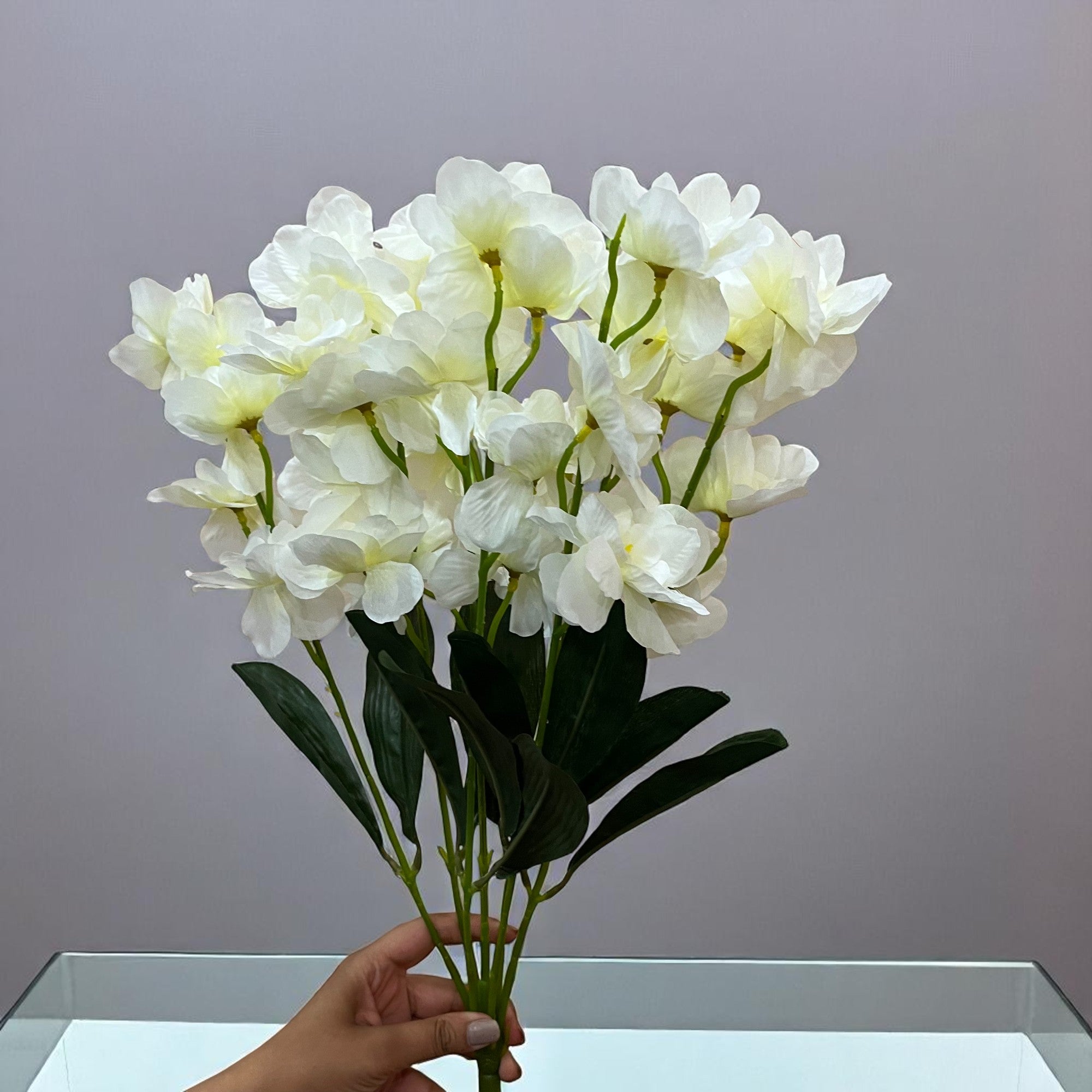 Artificial Orchids Flower Bouquets | Fake Flowers Bunch - For Vase, Pot, Home, Bedroom, Balcony, Office Corner, Living Room - 22 Inch - Apkamart #Colour_White