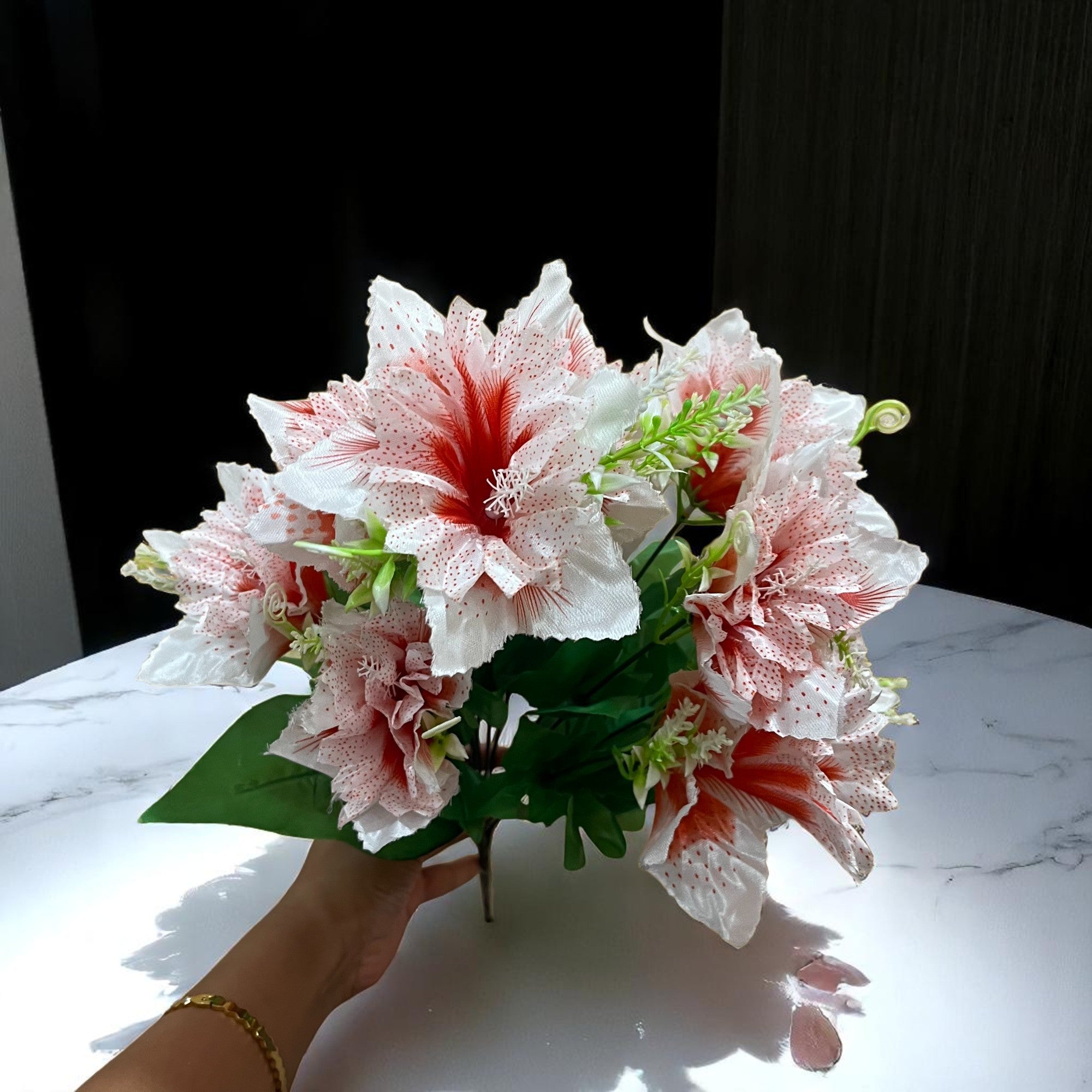 Artificial Flower Bouquets | Faux Flowers Bunch - for Table Vase, Pot, Home Decor, Living Room, Side Table Centerpiece - 18 Inch - Apkamart #Colour_Pink