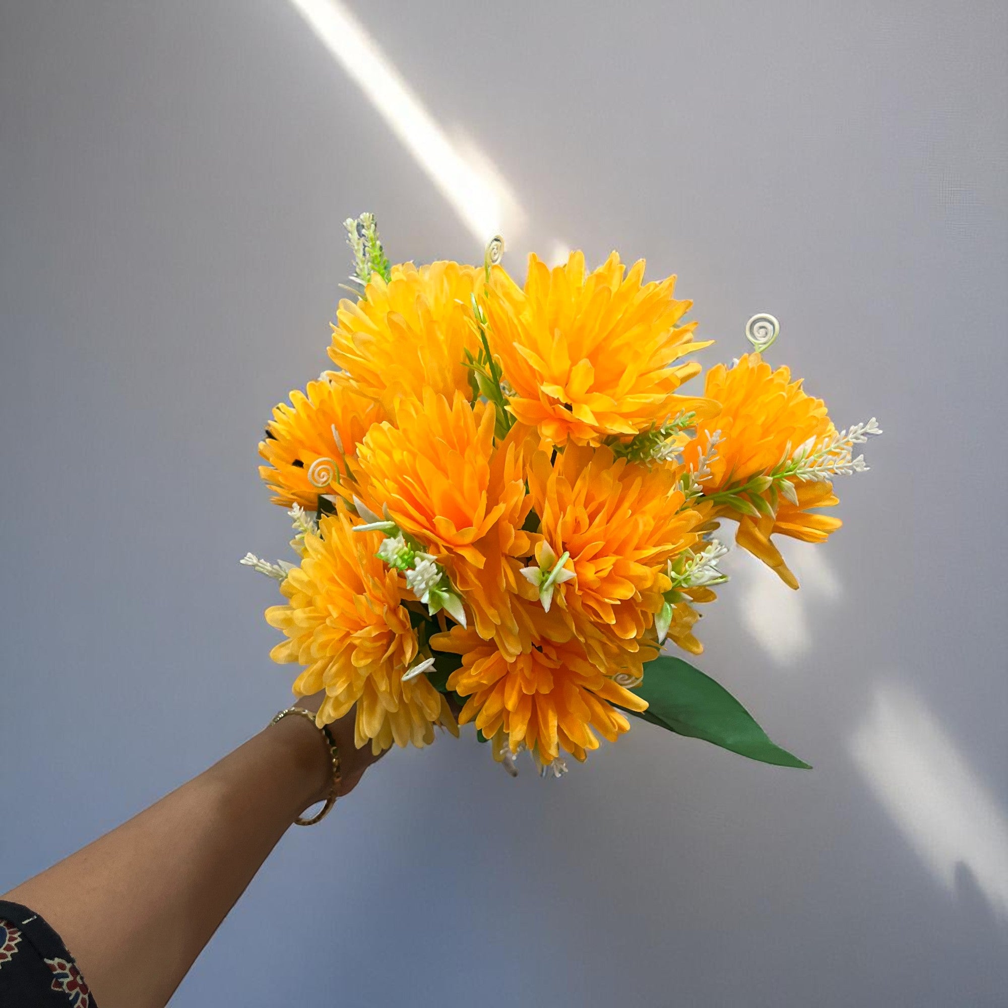 Artificial Flower Dahlia | Fake Flowers Bunch Dahalia - For Vase, Pot, Home, Bedroom, Balcony, Office Corner, Living Room - 18 Inch - Apkamart #Colour_Yellow