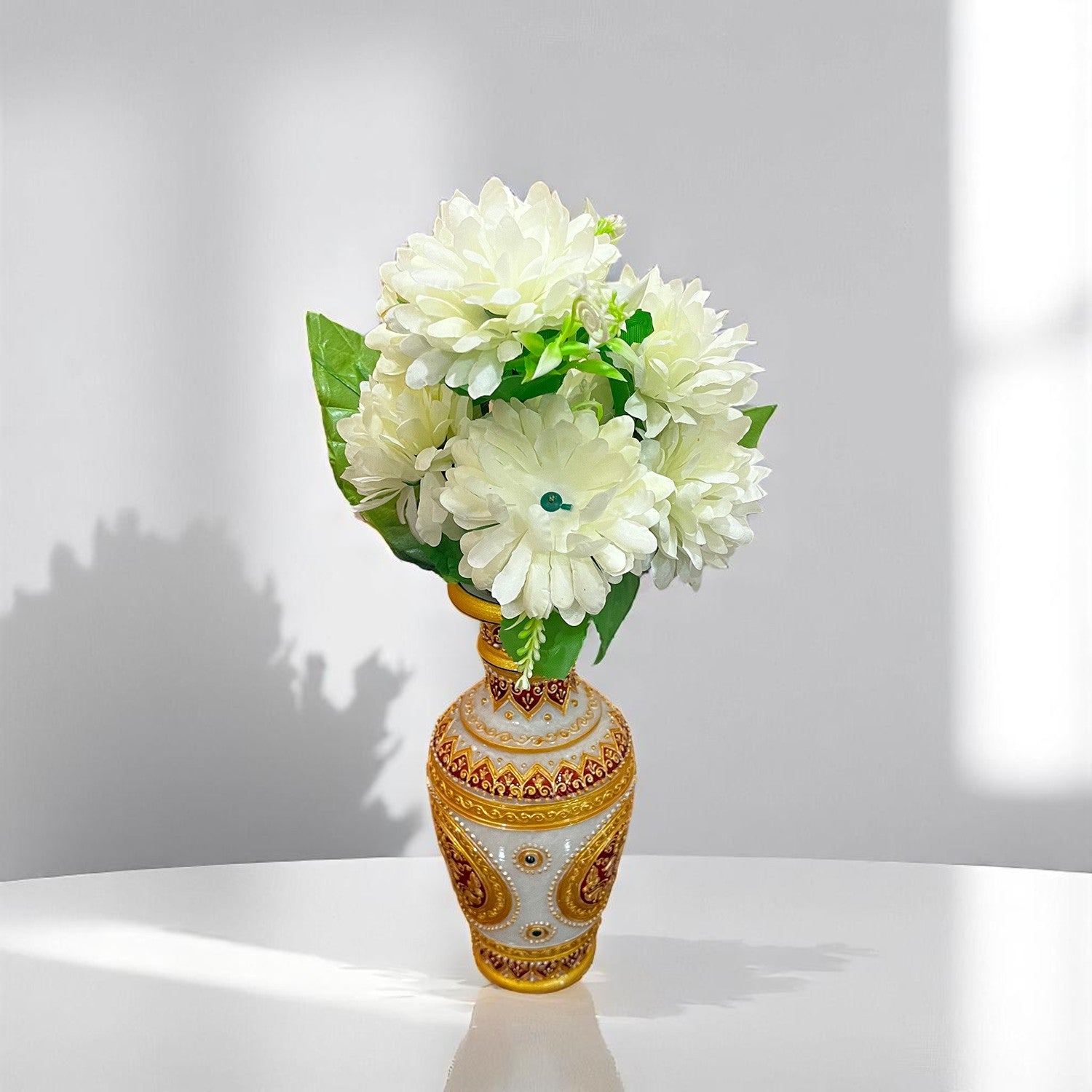 Artificial Flowers Dahlia Bunches for Vase Pot | Faux Flowers Stick - for Home Decor, Living Room, Wedding & Party Decoration (Vase Not Included) - 14 Inch - Apkamart #Colour_White