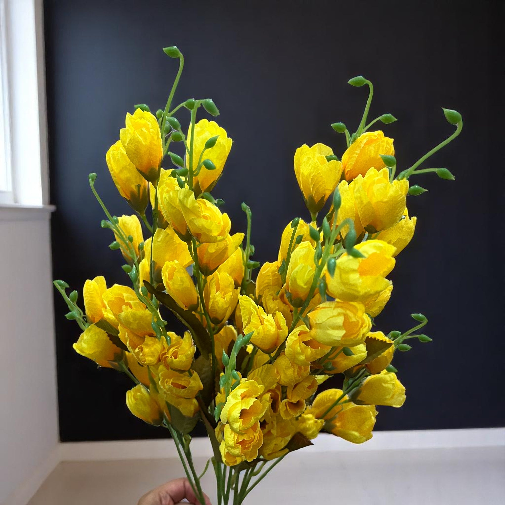 Artificial Flower Tulips Bouquet | Faux Flowers Bunch - for Table Vase, Pot, Home Decor, Living Room, Side Table Centerpiece - 27 Inch - Apkamart #Colour_Yellow