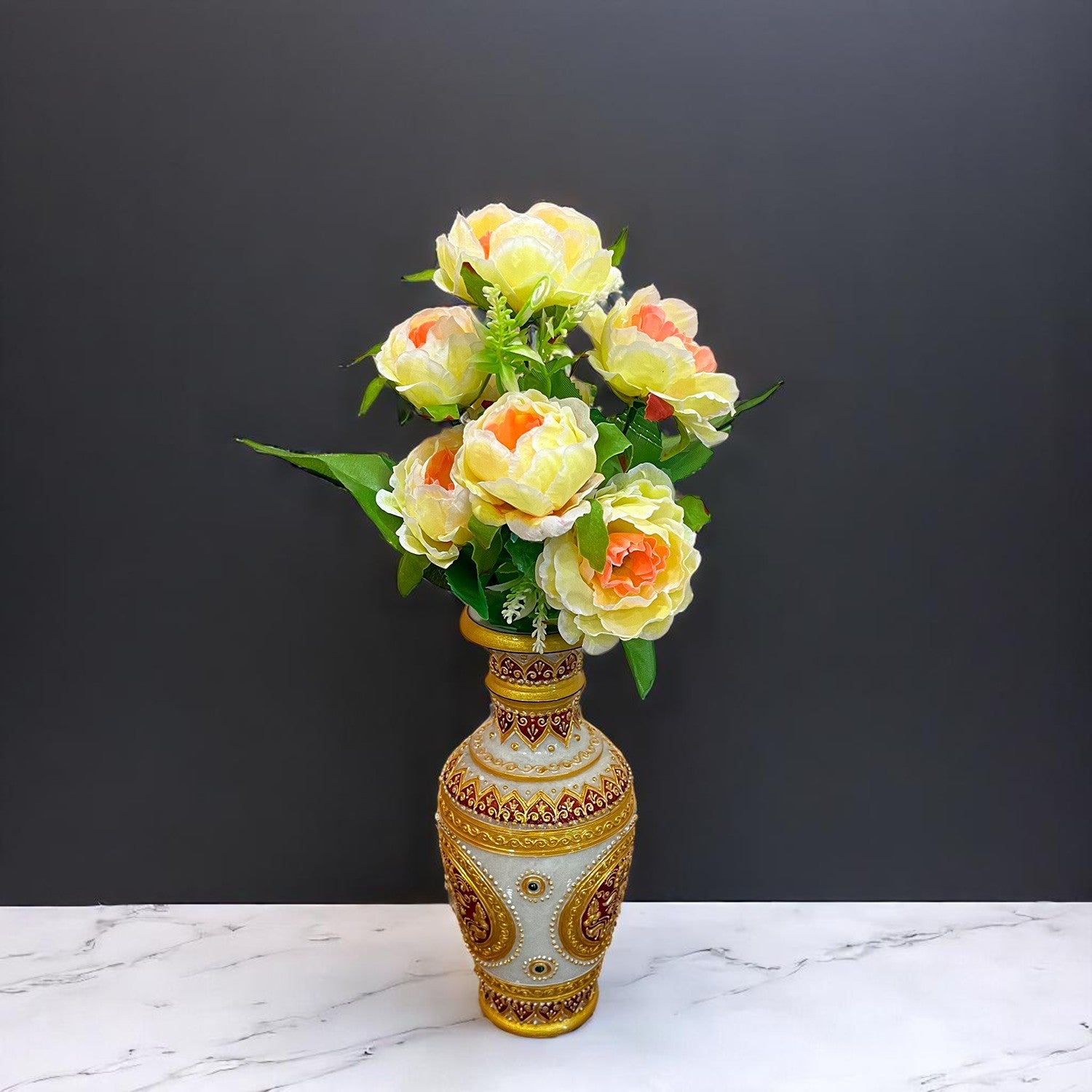 Artificial Flowers Rose Bunches for Vase Pot | Faux Flowers Stem - Home Decor, Living Room, Office & Festivals Decoration (Vase Not Included) - 15 Inch - Apkamart #Colour_Yellow