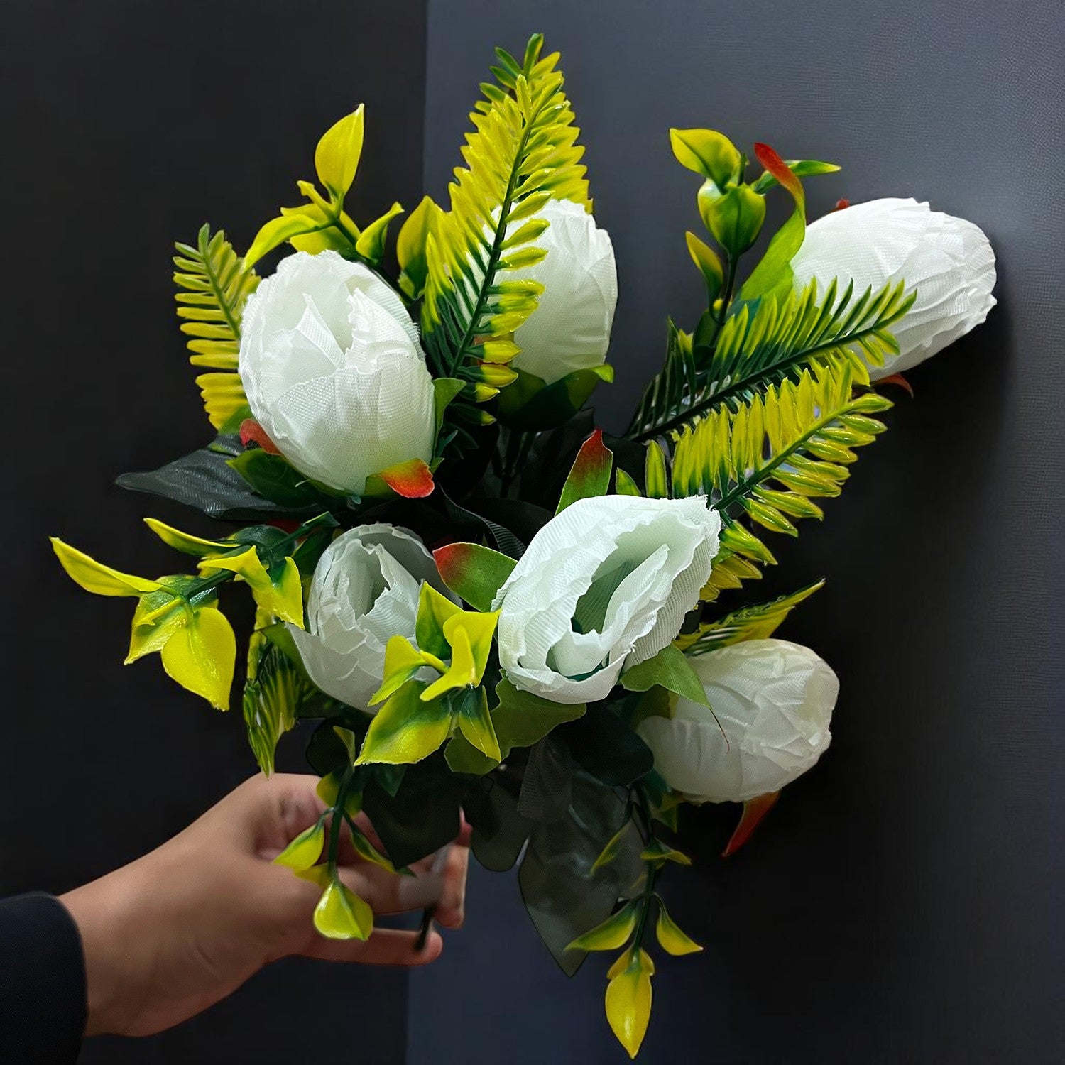 Artificial Flowers Rose Bunches for Vase Pot | Faux Flowers Stem - for Home Decor, Living Room, Office, Wedding & Party Decoration (Vase Not Included) - 14 Inch - Apkamart #Colour_White