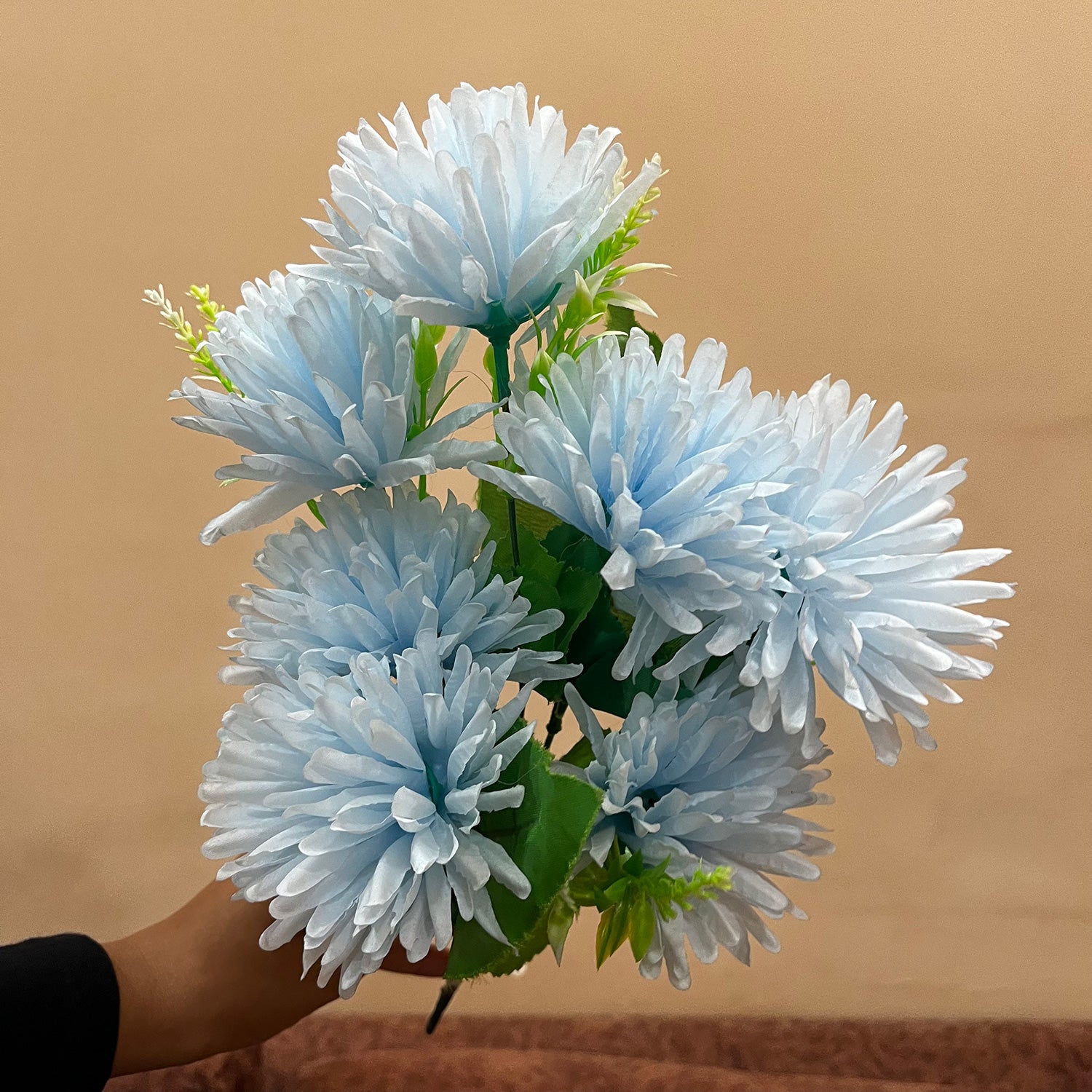 Artificial Flowers Dahlia Bunches for Vase Pot | Faux Flowers Stick - for Home Decor, Living Room, Wedding & Party Decoration  (Vase Not Included) - 15 Inch - Apkamart #Colour_Blue