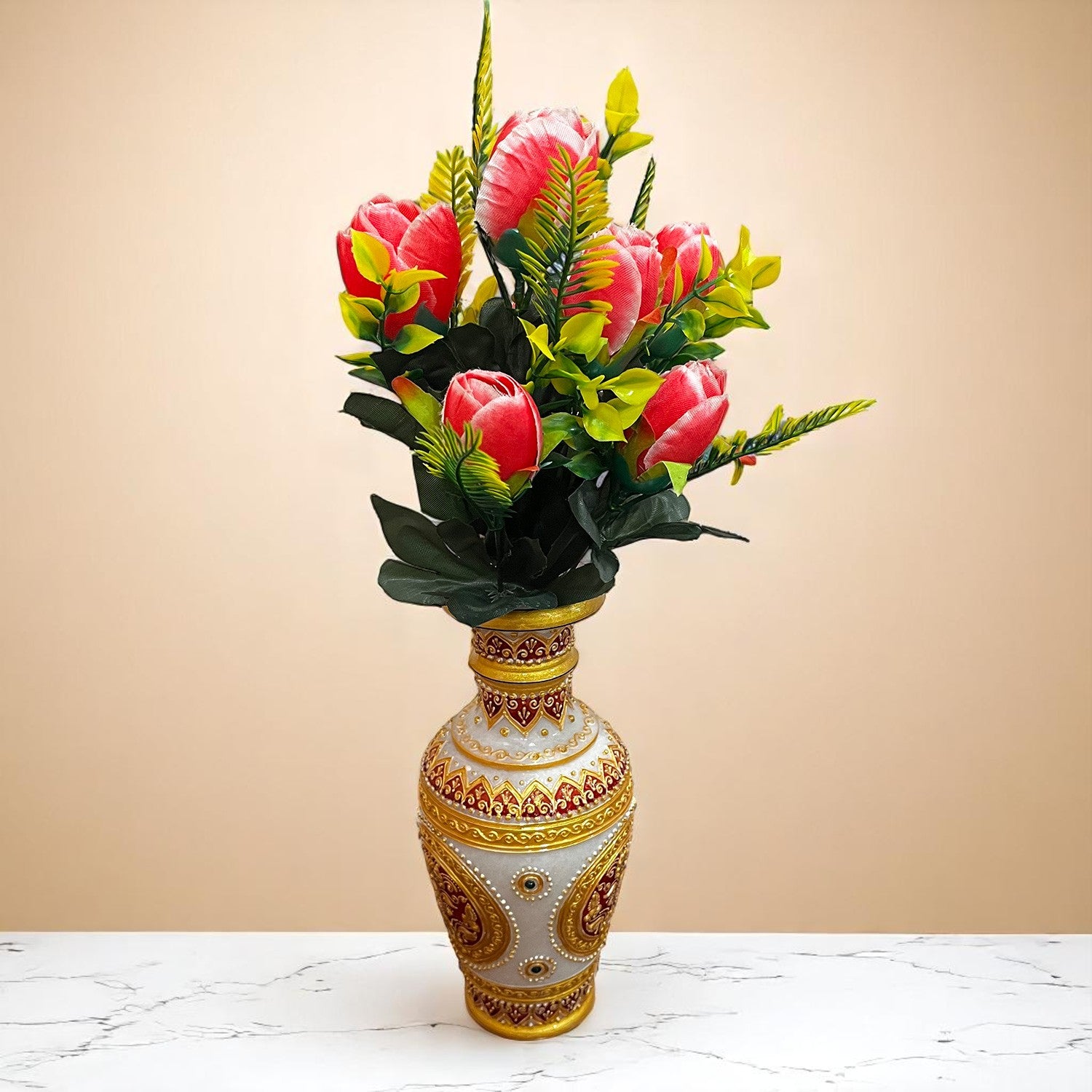 Artificial Flowers Rose Sticks | Faux Flowers Bunch - for Home Decor, Living Room, Wedding & Party Decoration (Vase Not Included) - 14 Inch - Apkamart #Colour_Pink