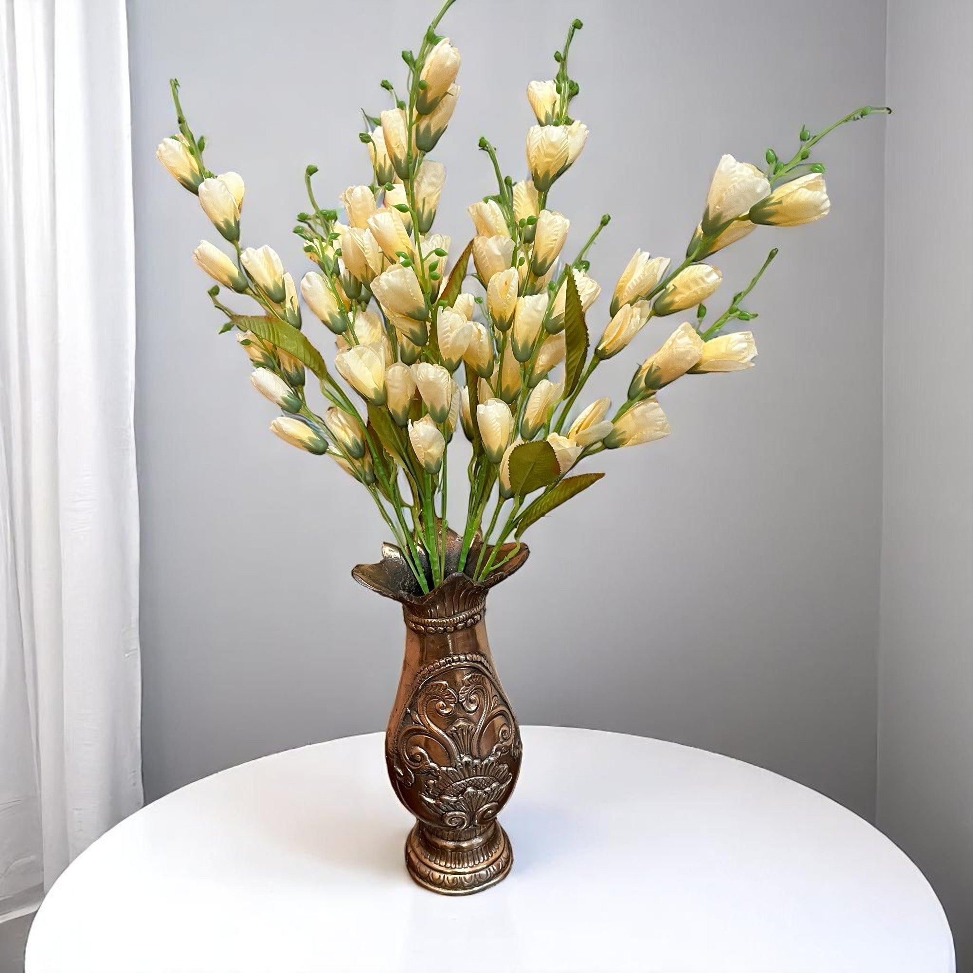 Artificial Flowers | Faux Tulips Flowers Bunch - for Home Decor, Office Corner, Living Room, Side Table, Centerpiece - 27 Inch - Apkamart #Colour_Cream